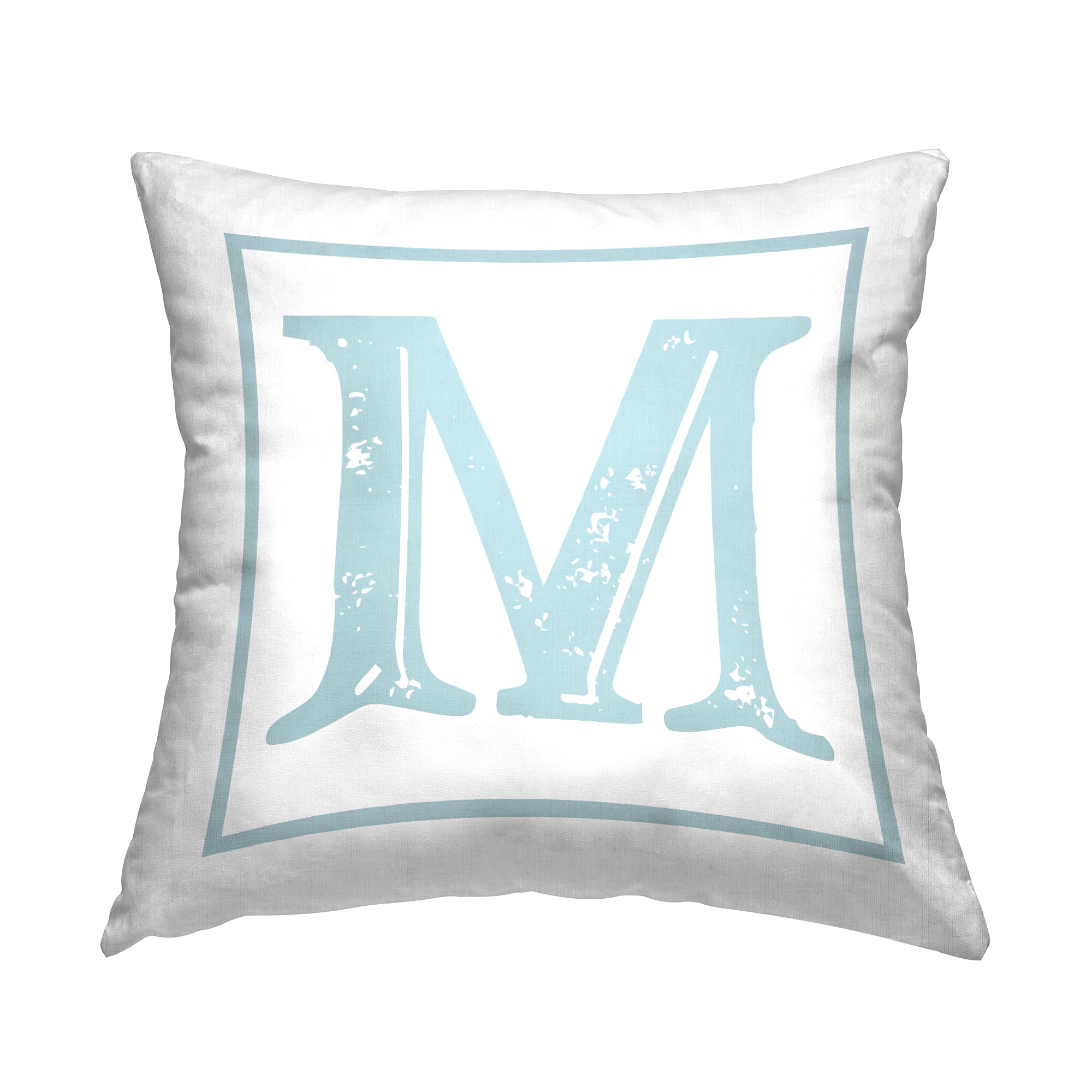 Stupell Industries Antique Blue Letter M Square Decorative Printed Throw Pillow, 18 x 18