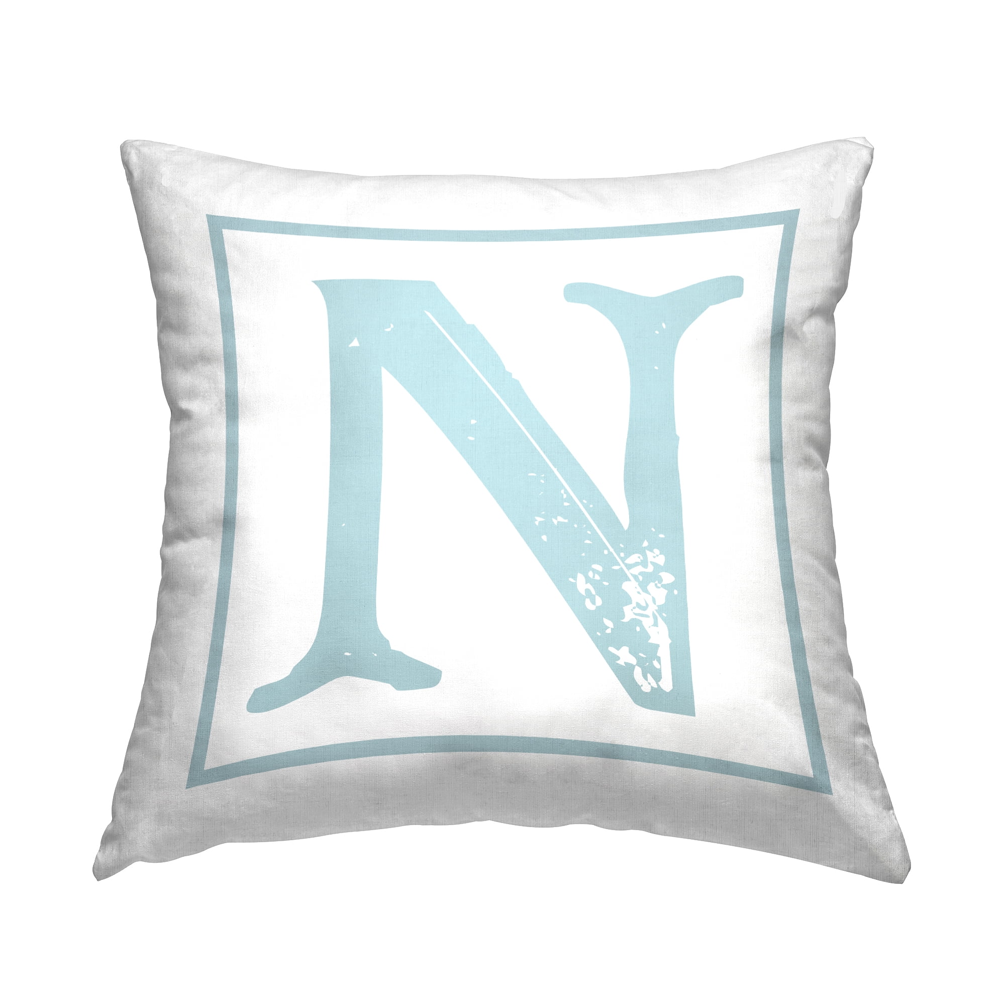 Stupell Industries Antique Blue Letter N Square Decorative Printed Throw Pillow, 18 x 18