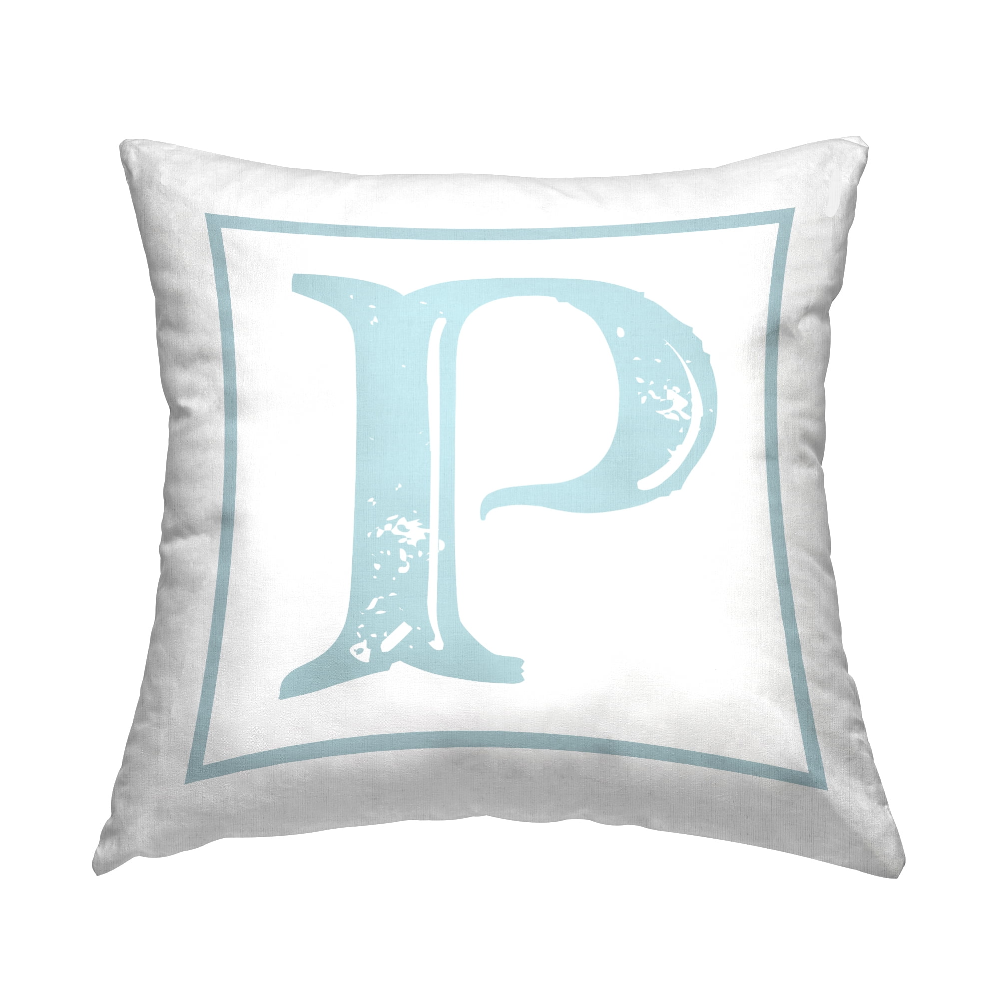 Stupell Industries Antique Blue Letter P Square Decorative Printed Throw Pillow, 18 x 18