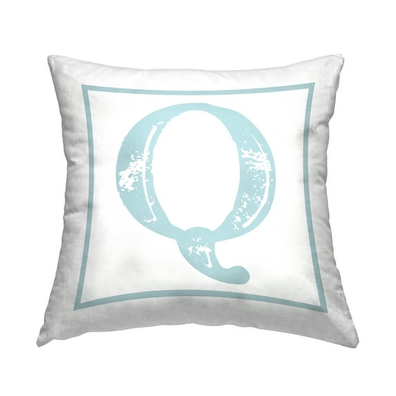 Stupell Industries Antique Blue Letter Q Square Decorative Printed Throw Pillow, 18 x 18