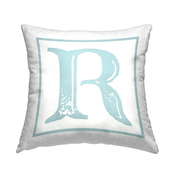 Stupell Industries Antique Blue Letter R Square Decorative Printed Throw Pillow, 18 x 18