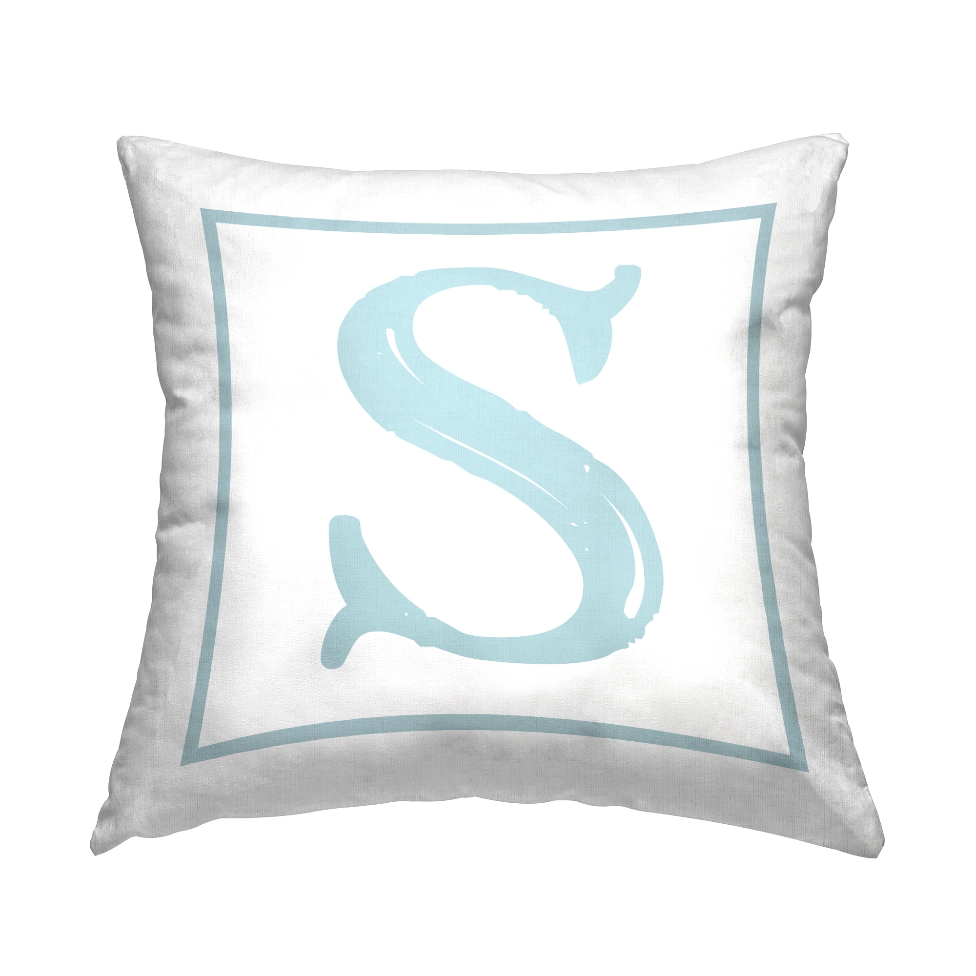 Stupell Industries Antique Blue Letter S Square Decorative Printed Throw Pillow, 18 x 18