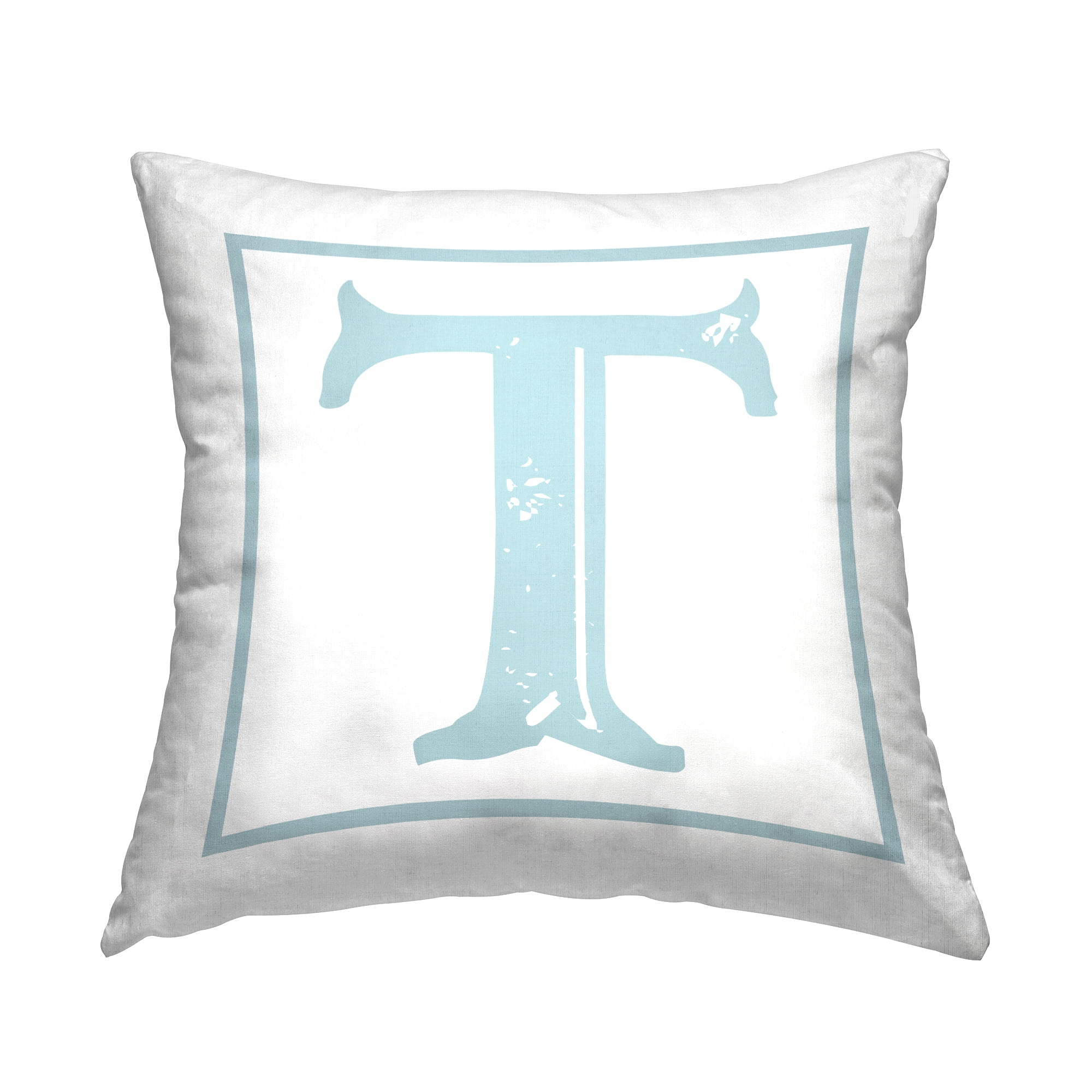 Stupell Industries Antique Blue Letter T Square Decorative Printed Throw Pillow, 18 x 18