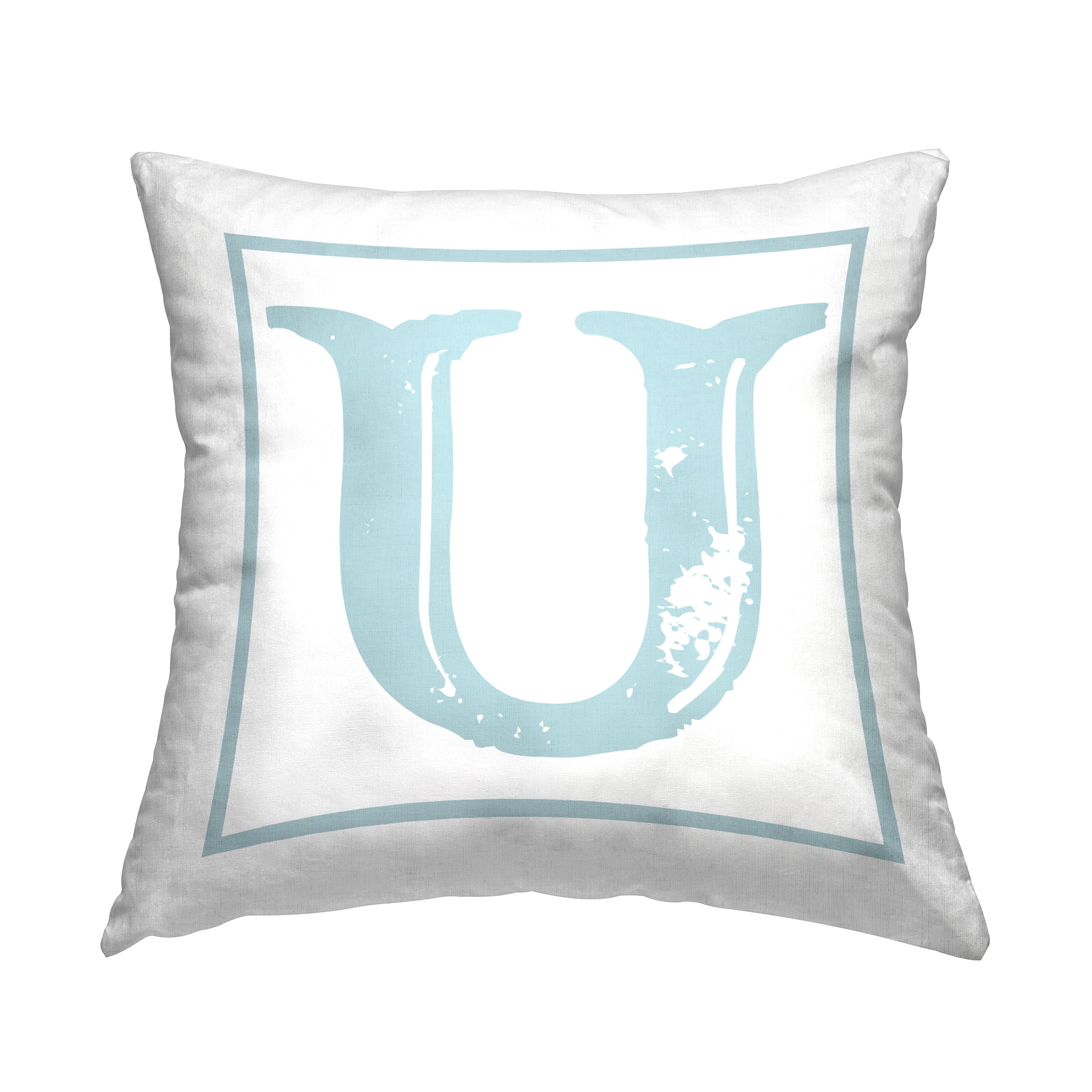 Stupell Industries Antique Blue Letter U Square Decorative Printed Throw Pillow, 18 x 18