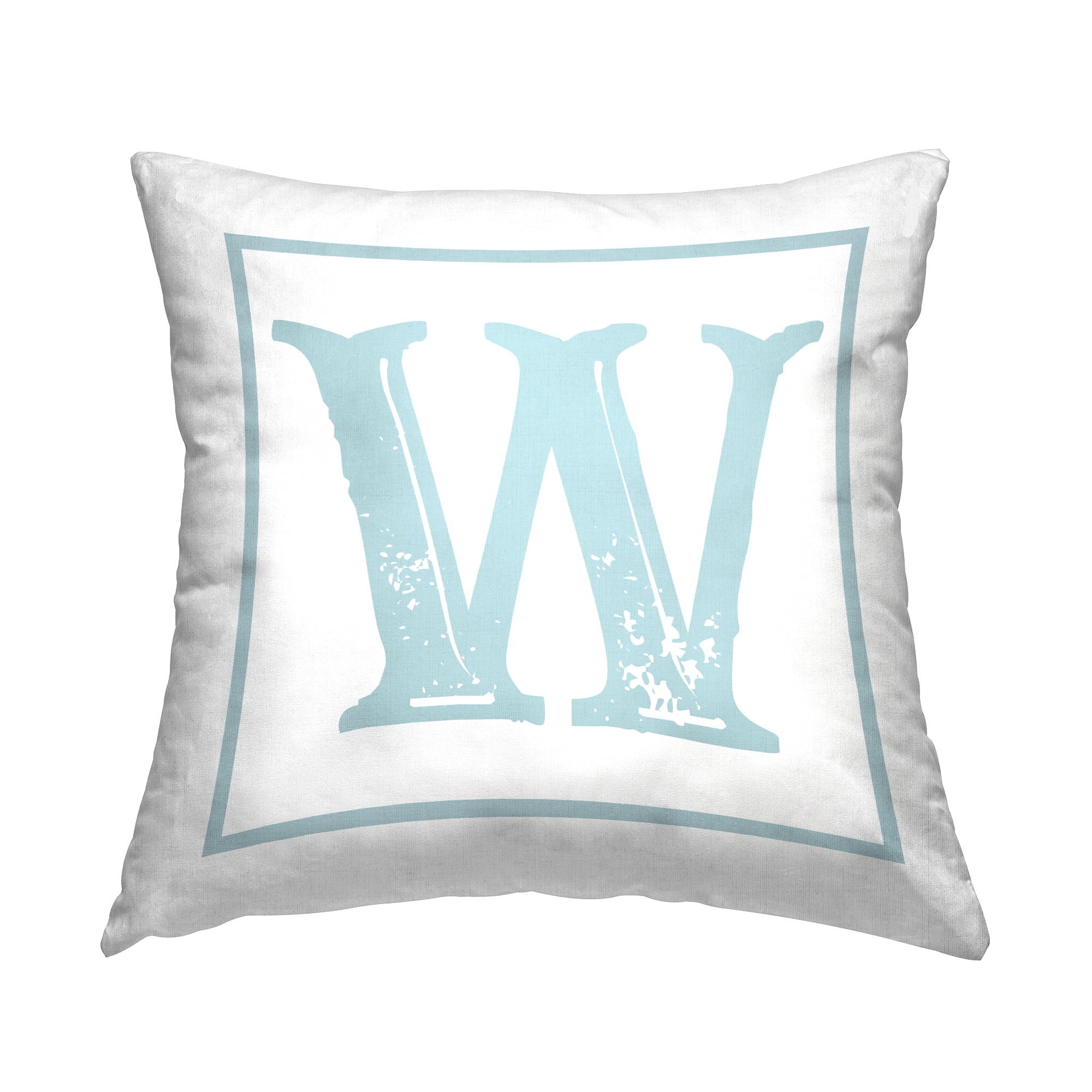 Stupell Industries Antique Blue Letter W Square Decorative Printed Throw Pillow, 18 x 18