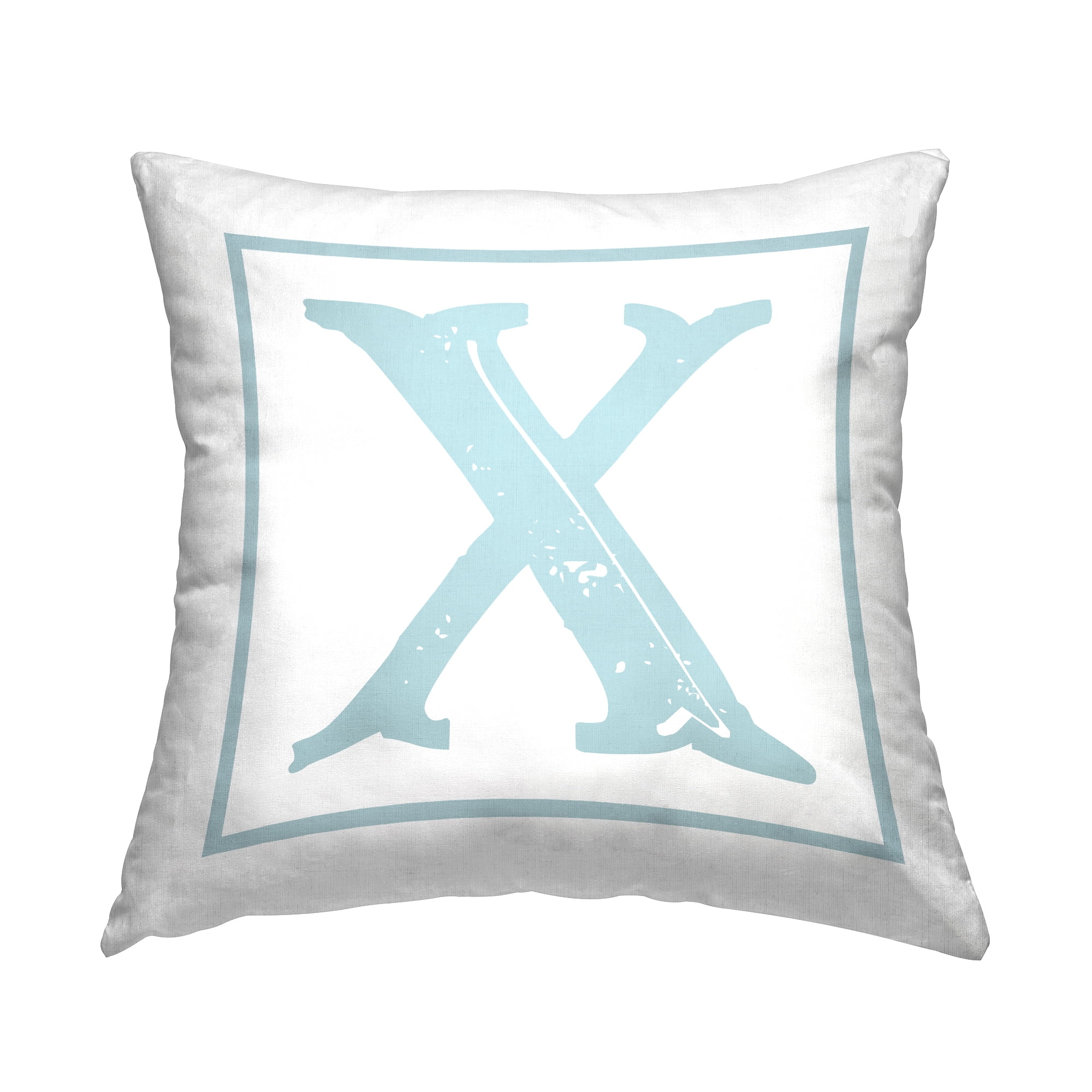 Stupell Industries Antique Blue Letter X Square Decorative Printed Throw Pillow, 18 x 18