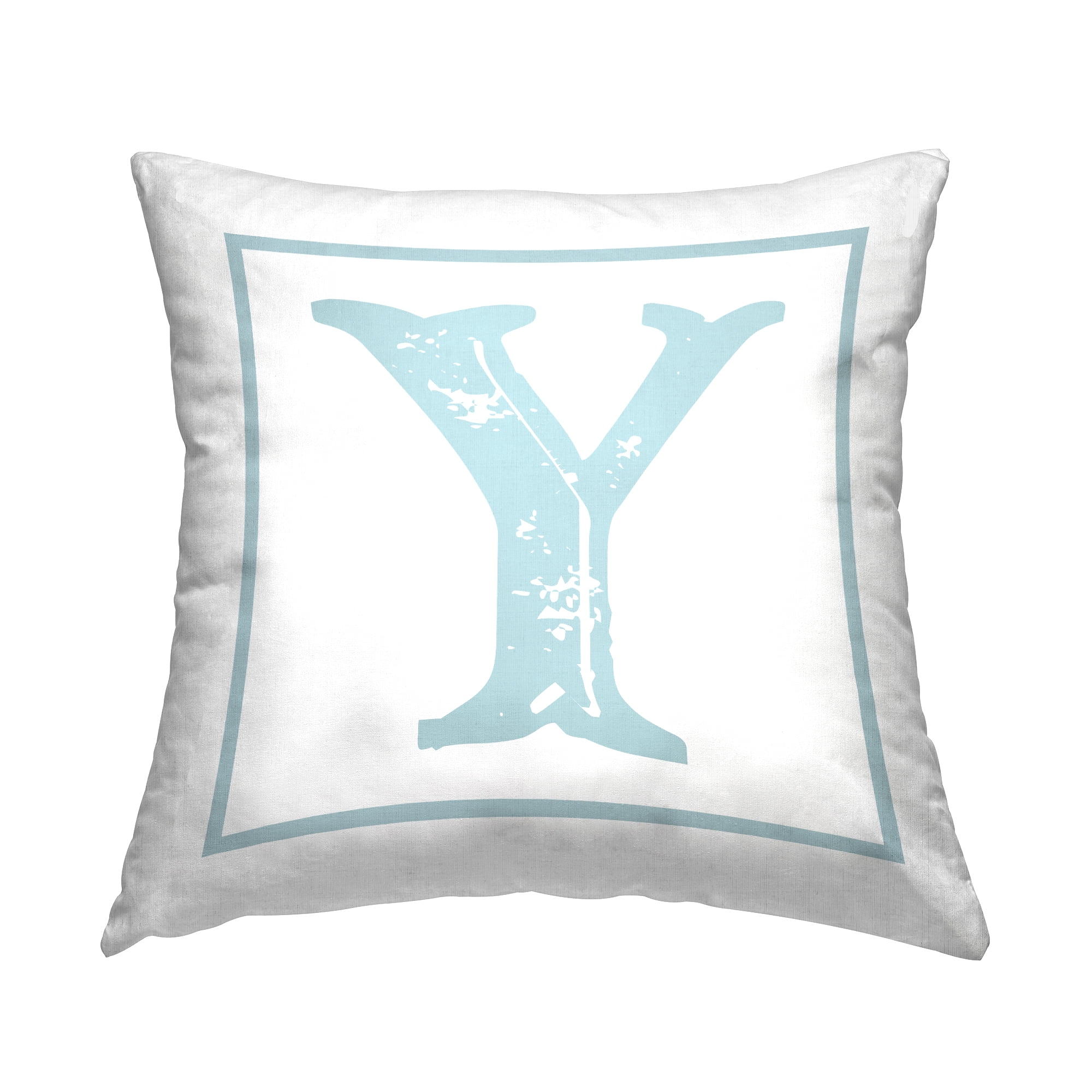 Stupell Industries Antique Blue Letter Y Square Decorative Printed Throw Pillow, 18 x 18