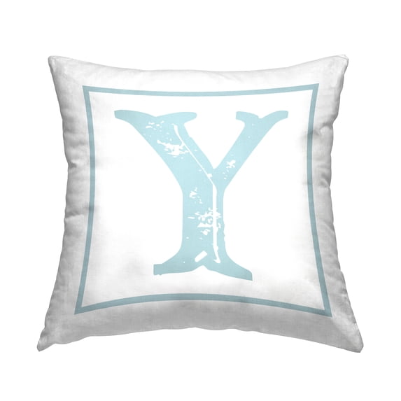 Stupell Industries Antique Blue Letter Y Square Decorative Printed Throw Pillow, 18 x 18