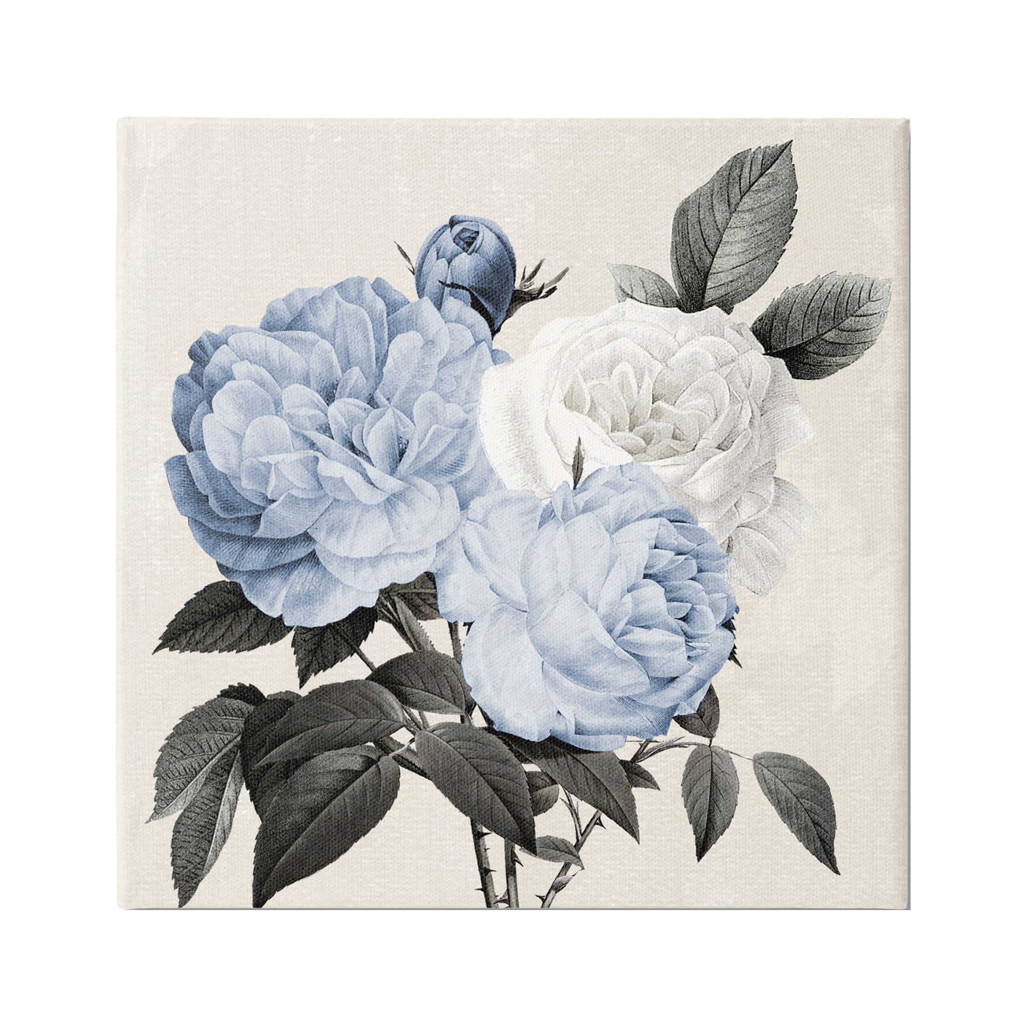 Stupell Industries Antique Blue Rose Blooms Botanical & Floral Painting Gallery Wrapped Canvas Art Print Wall Art, 30 x 30