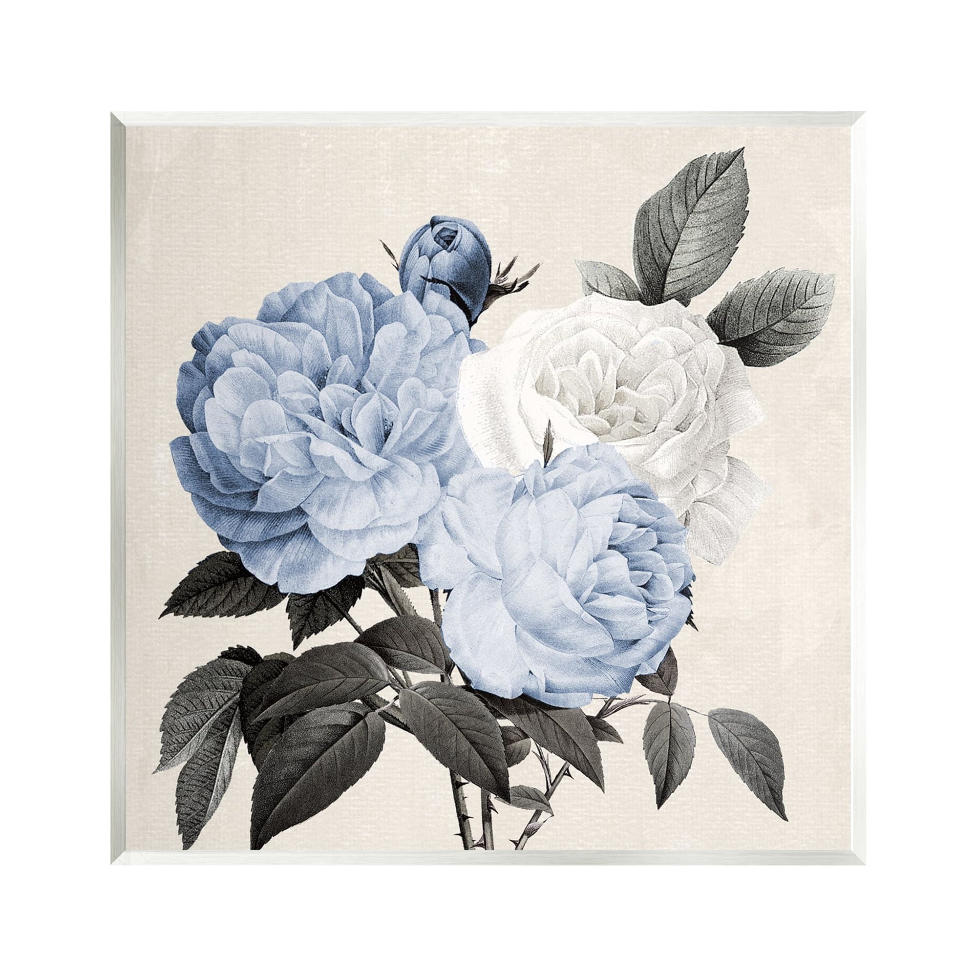 Stupell Industries Antique Blue Rose Blooms Botanical & Floral Painting Unframed Art Print Wall Art, 12 x 12