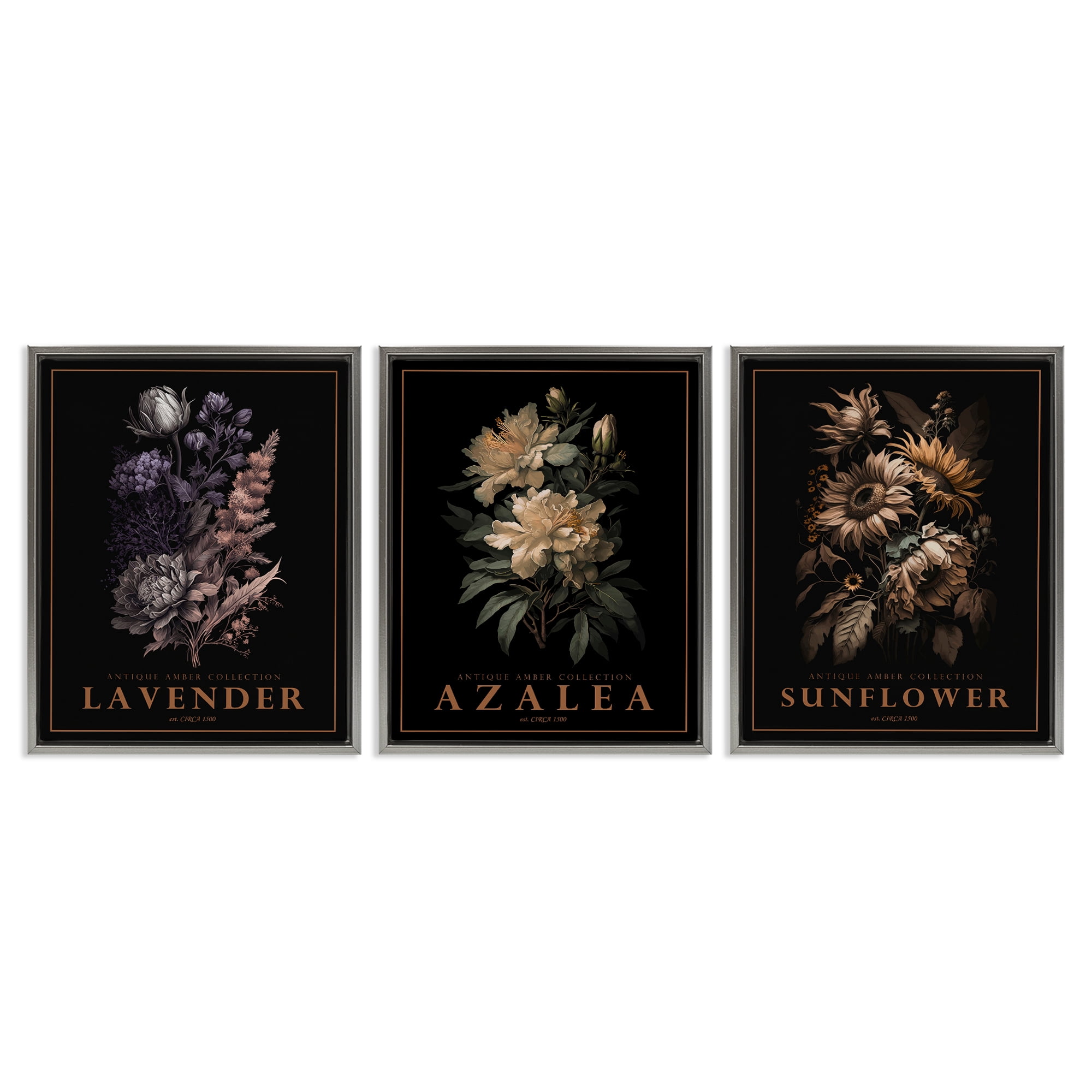Stupell Industries Antique Botanical Herb Bushels 3 Piece Gray Framed Floater Canvas Set, design by Christopher Giampietro