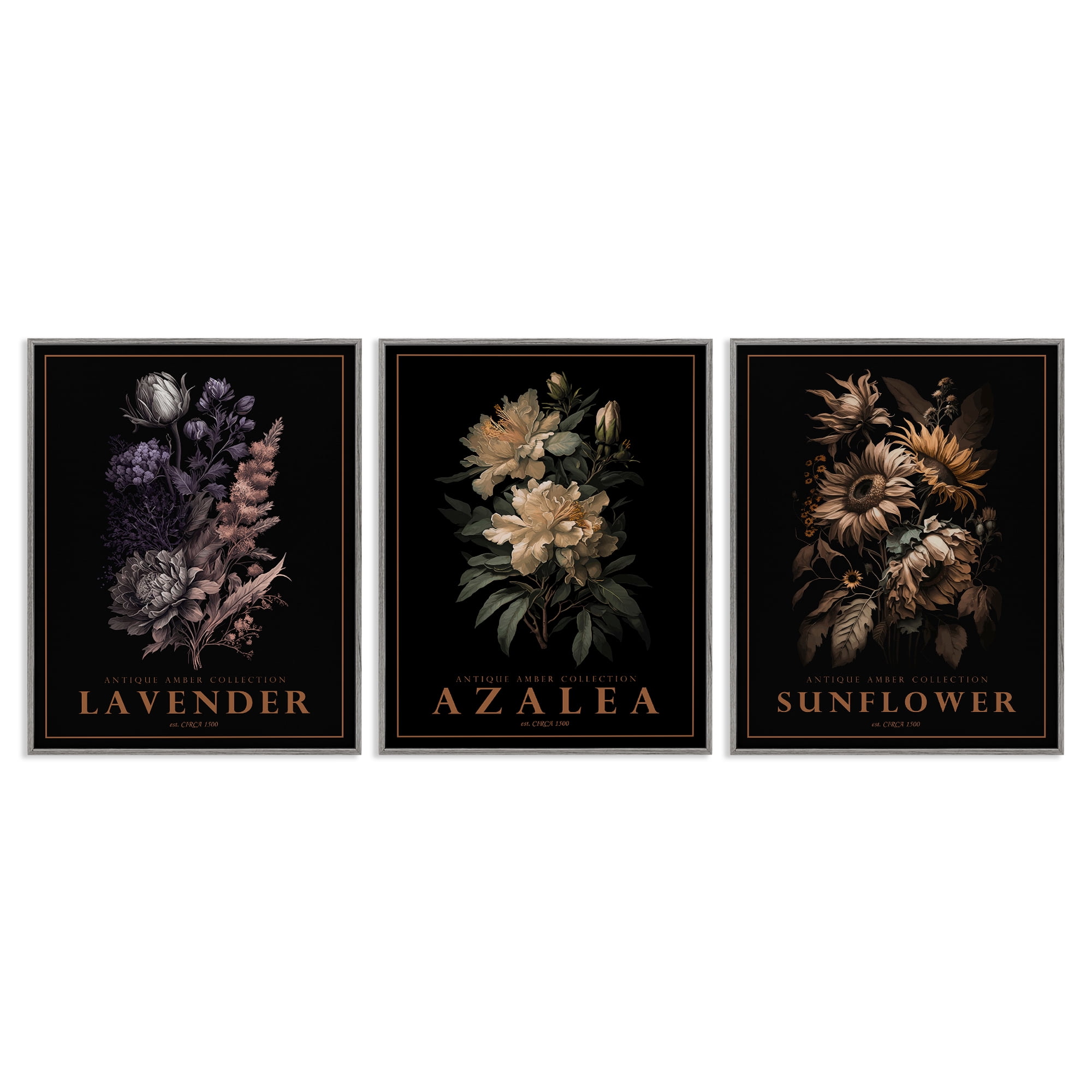 Stupell Industries Antique Botanical Herb Bushels 3 Piece Gray Framed Giclee Art Set, design by Christopher Giampietro