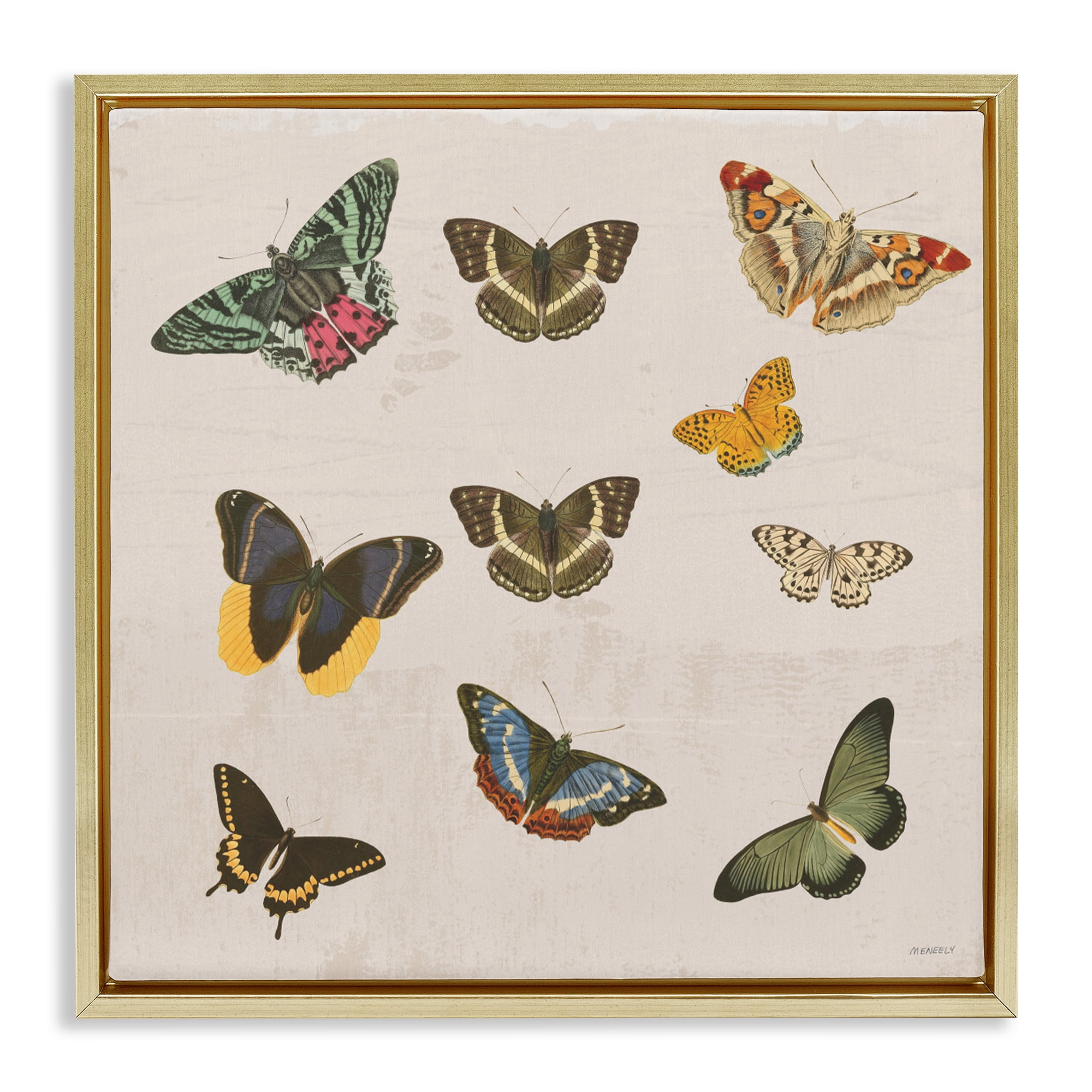 Stupell Industries Antique Butterfly Flight Gold Framed Floater Canvas Wall Art, design by Dan Meneely