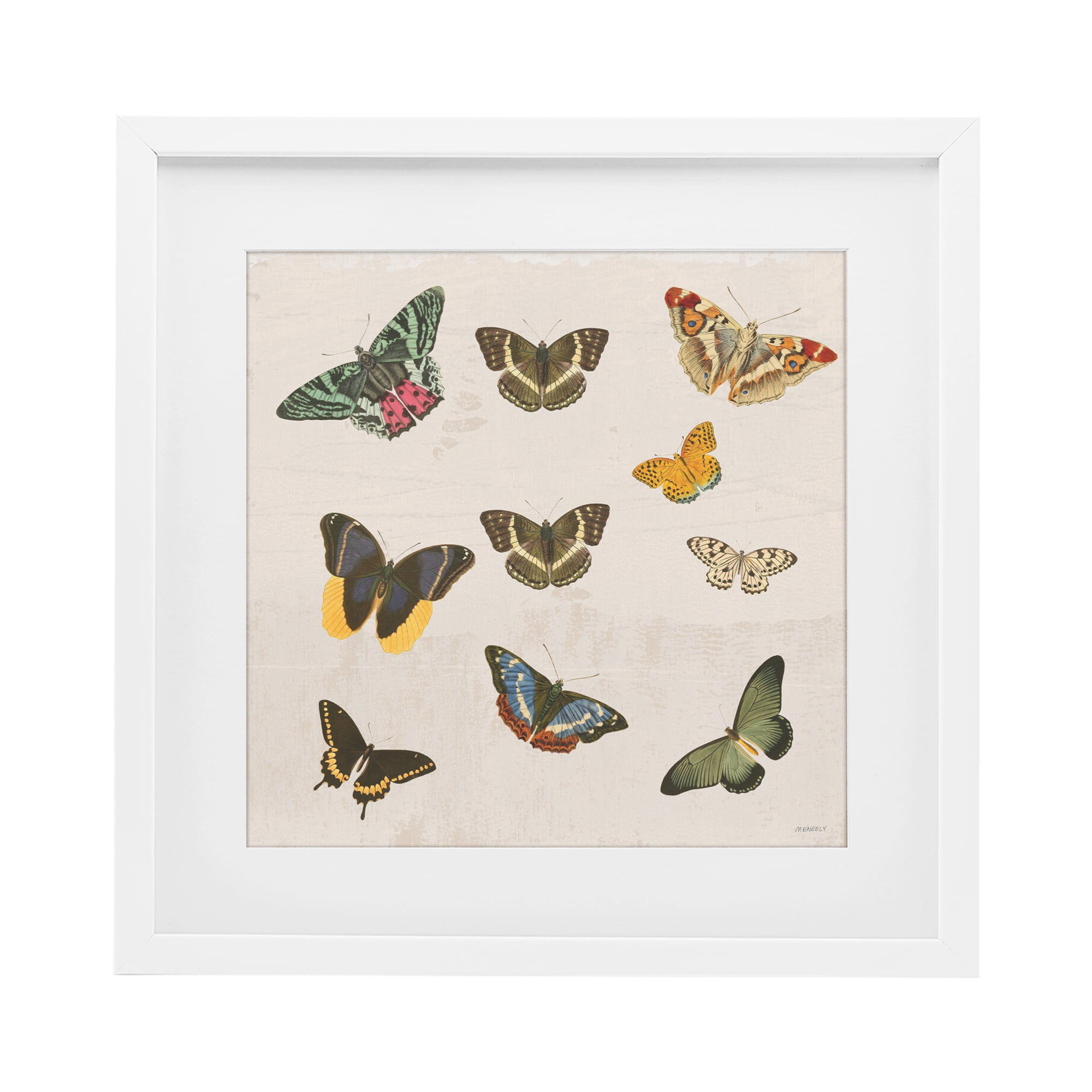 Stupell Industries Antique Butterfly Flight White Framed Print Under Glass, design by Dan Meneely