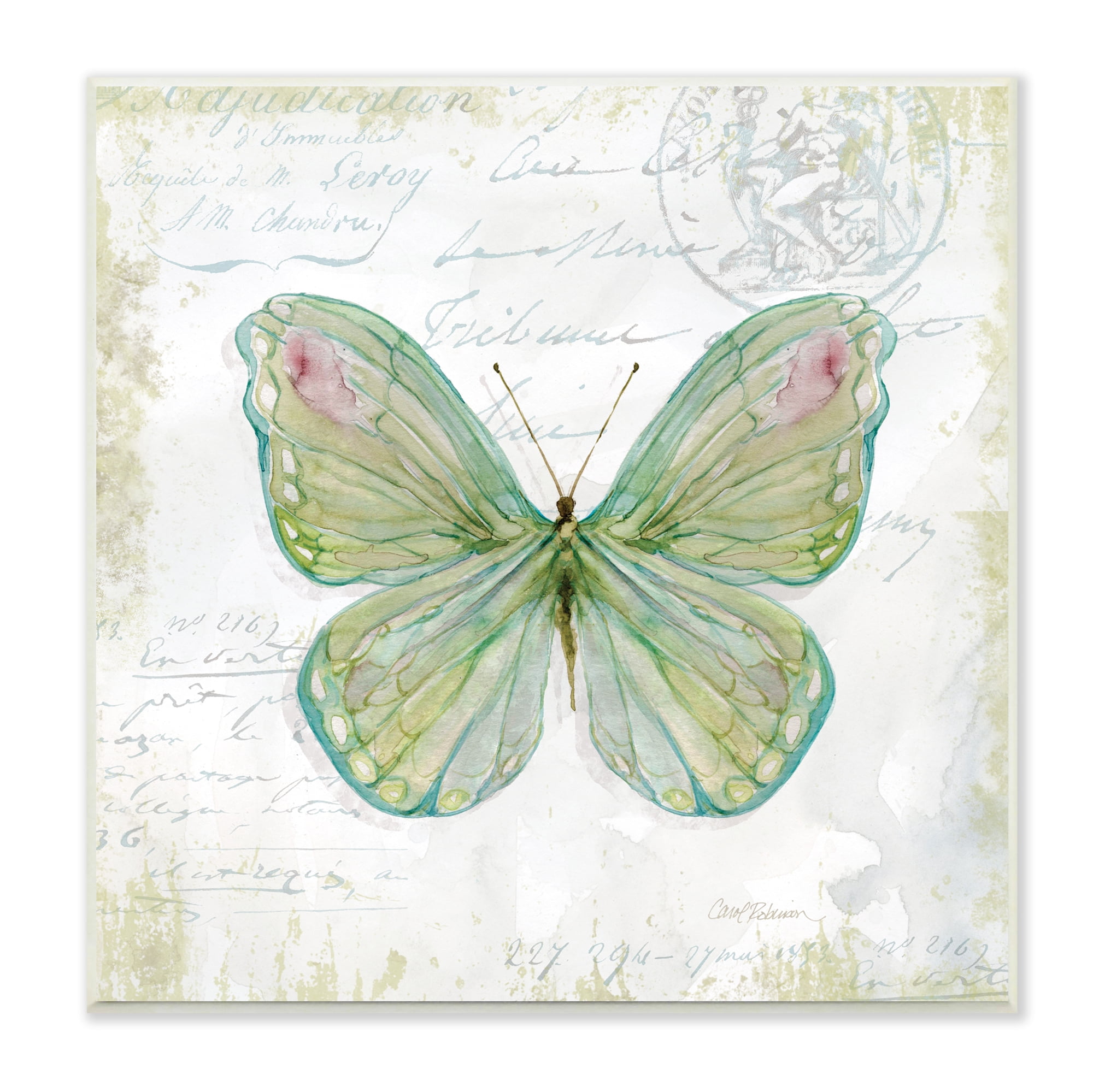 Stupell Industries Antique Butterfly Insect Charming Vintage Postal Scripture, 12 x 12, Design by Carol Robinson