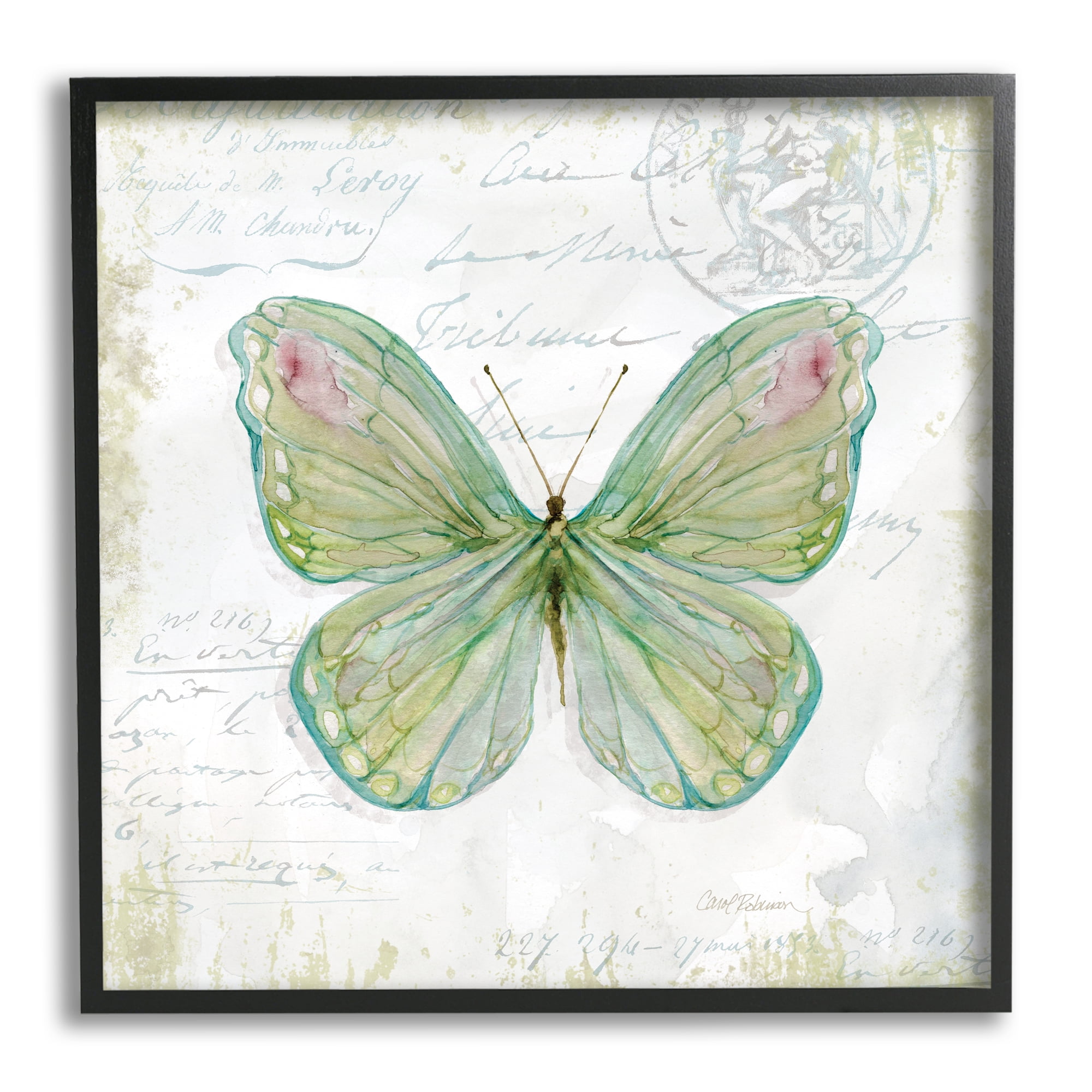 Stupell Industries Antique Butterfly Insect Charming Vintage Postal Scripture, 12 x 12, Design by Carol Robinson