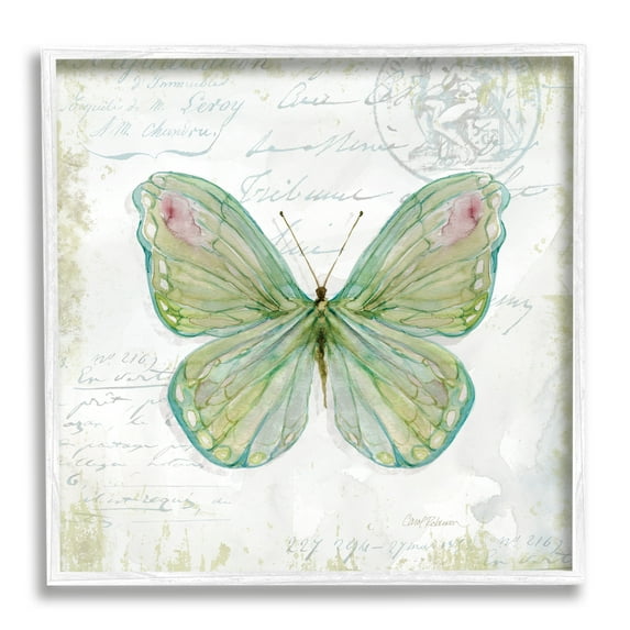 Stupell Industries Antique Butterfly Insect Charming Vintage Postal Scripture Animals & Insects Painting White Framed Art Print Wall Art, 12 x 12