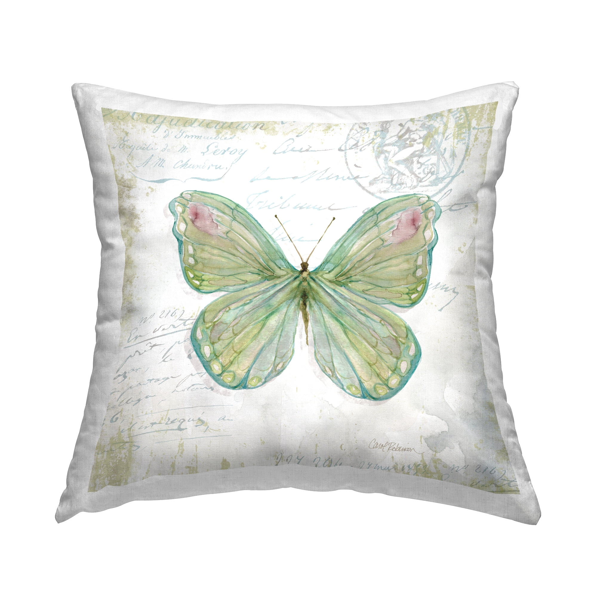 Stupell Industries Antique Butterfly Insect Charming Vintage Postal Scripture Green,18 x 7 x 18 Decorative Pillows