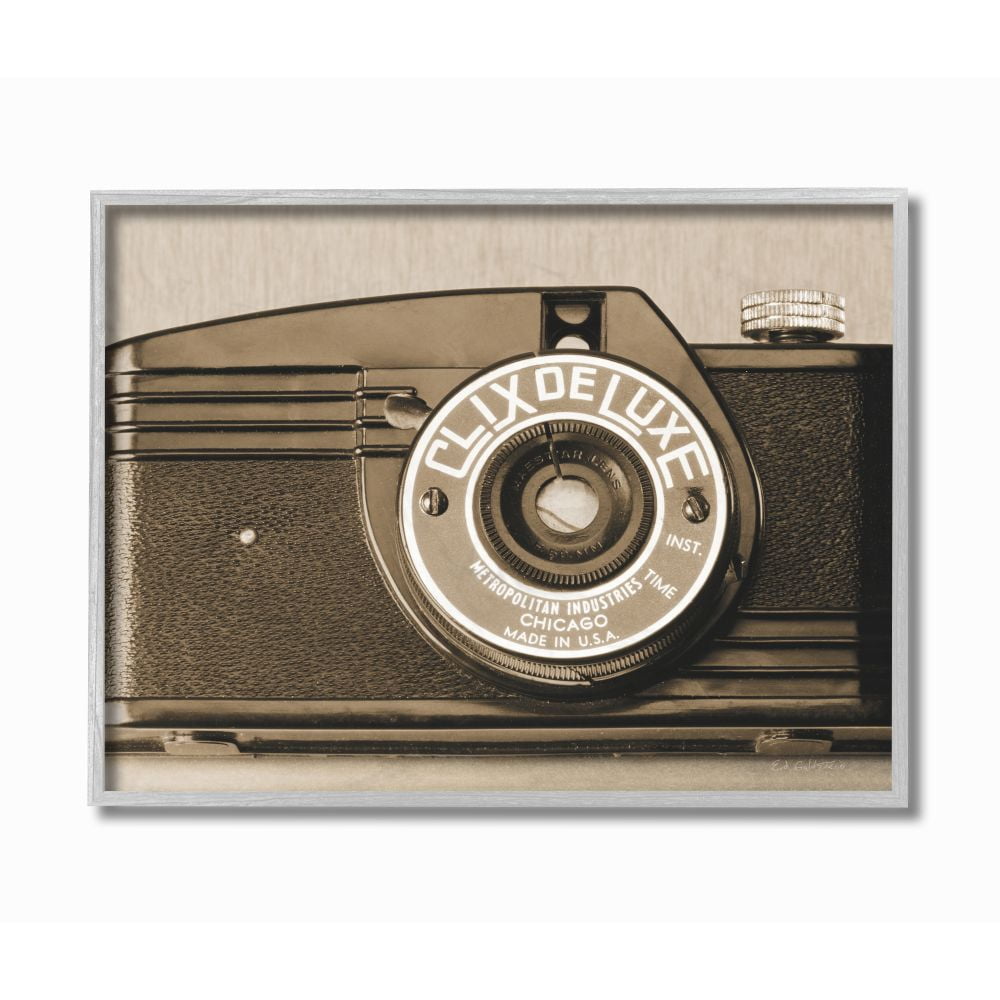 Stupell Industries Antique Camera Vintage Sepia Art Photograph Framed Wall Art Design by Ed Goldstein, 11" x 14", Gray Framed