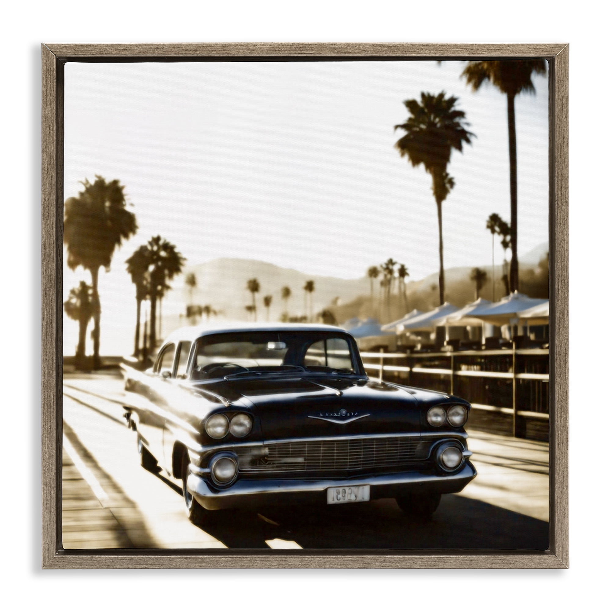 Stupell Industries Antique Car Cruising Transportation Painting Brown Floater Framed Canvas Art Print Wall Art, 18 x 18