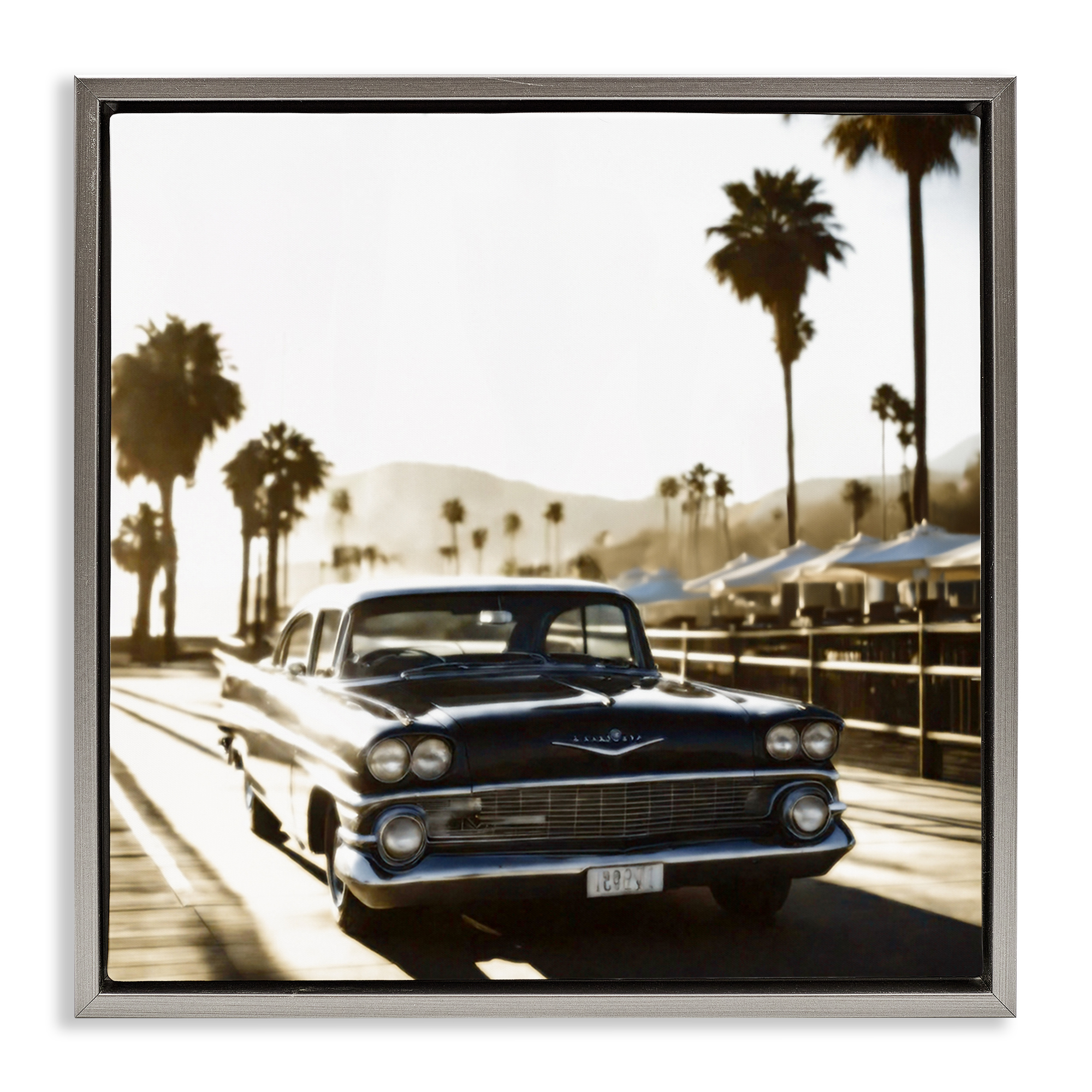 Stupell Industries Antique Car Cruising Transportation Painting Gray Floater Framed Canvas Art Print Wall Art, 18 x 18