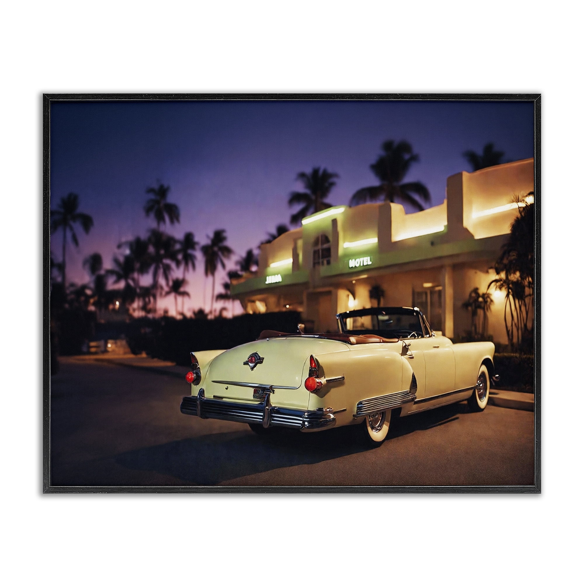 Stupell Industries Antique Car Tropical Motel Transportation Painting Black Framed Art Print Wall Art, 30 x 24