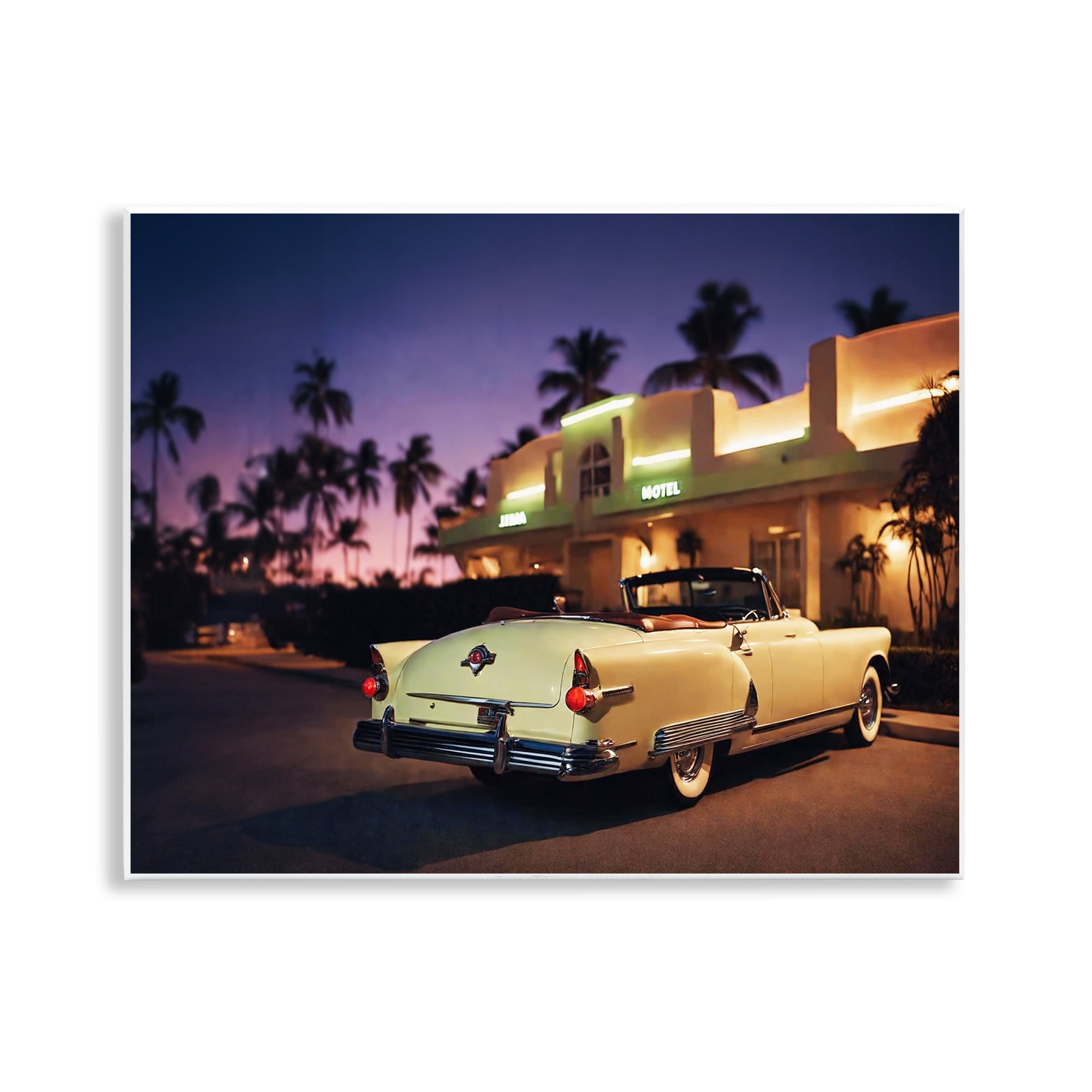 Stupell Industries Antique Car Tropical Motel Transportation Painting Unframed Art Print Wall Art, 14 x 11