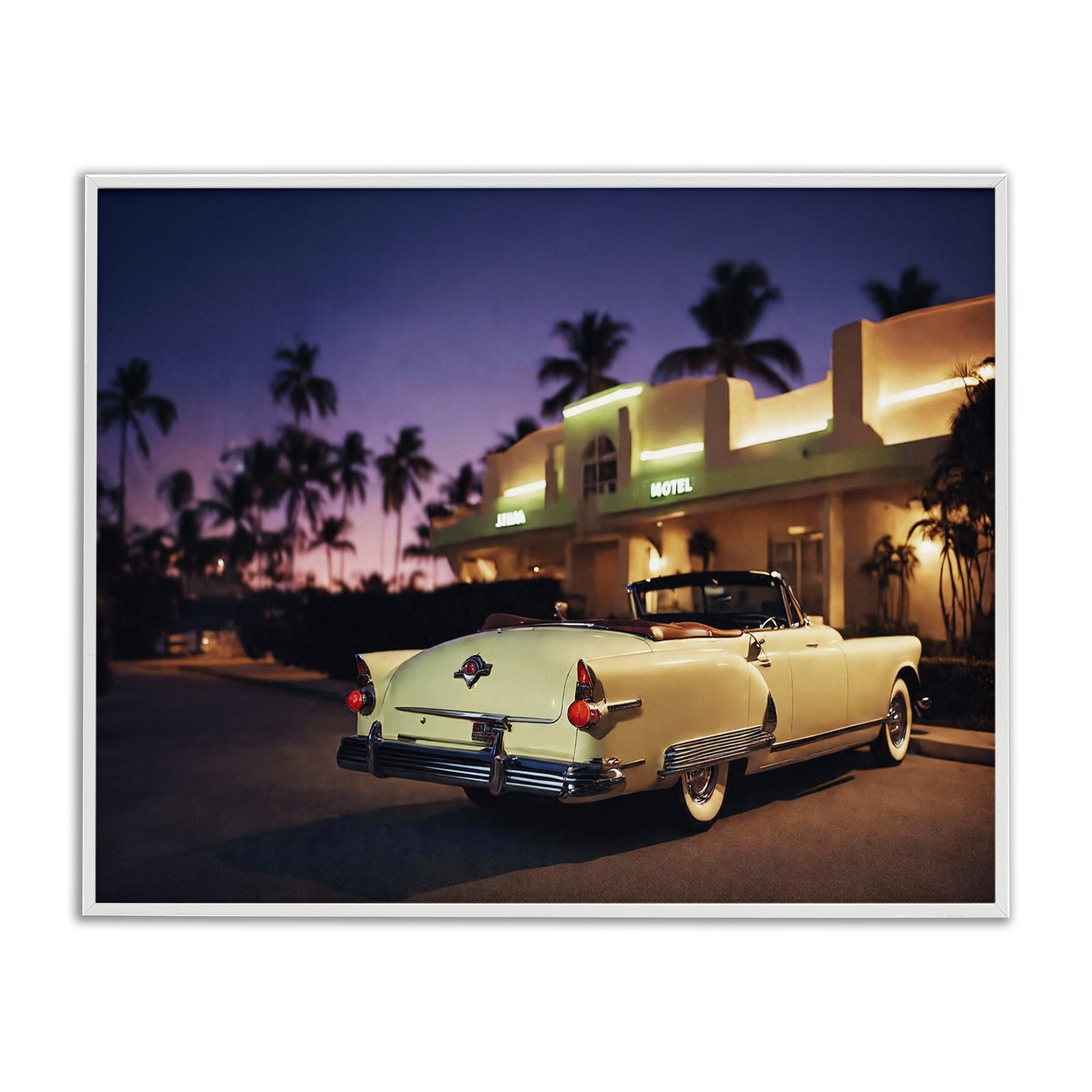 Stupell Industries Antique Car Tropical Motel Transportation Painting White Framed Art Print Wall Art, 20 x 16