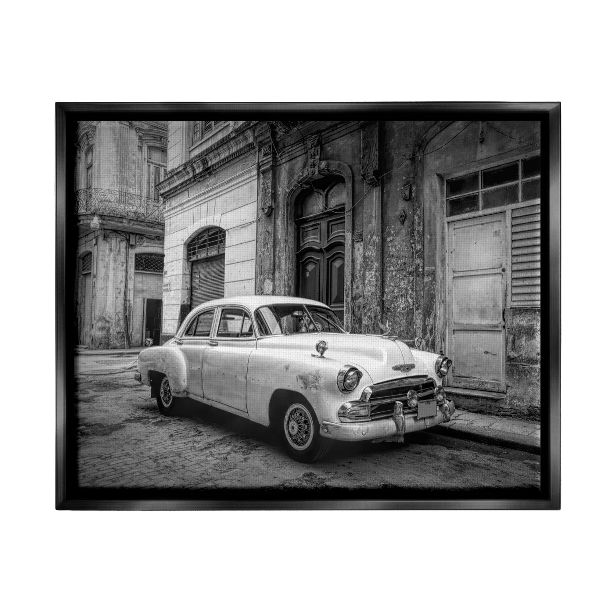 Stupell Industries Antique Car in City Transportation Photography Black Floater Framed Art Print Wall Art, 31 x 25