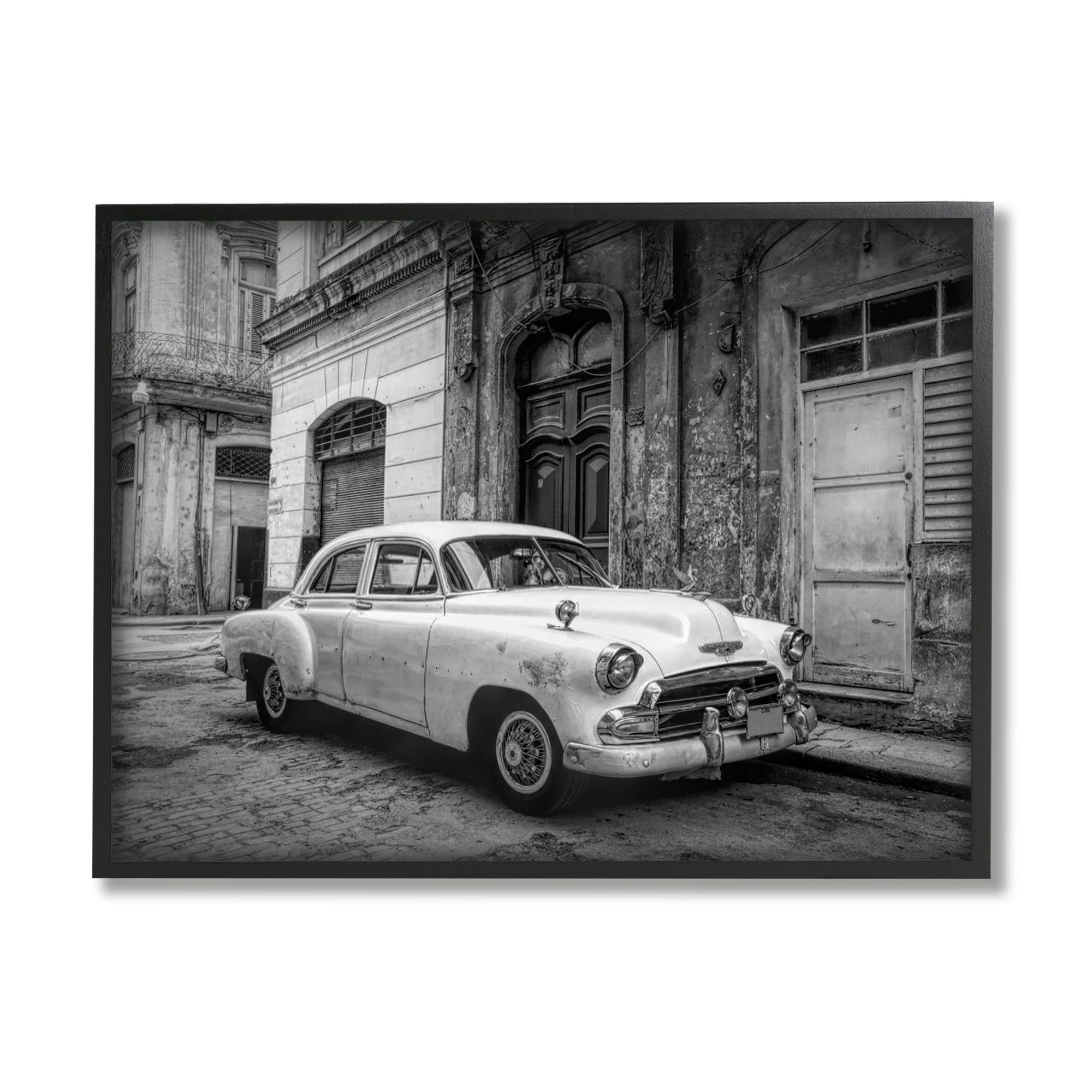 Stupell Industries Antique Car in City Transportation Photography Black Framed Art Print Wall Art, 30 x 24