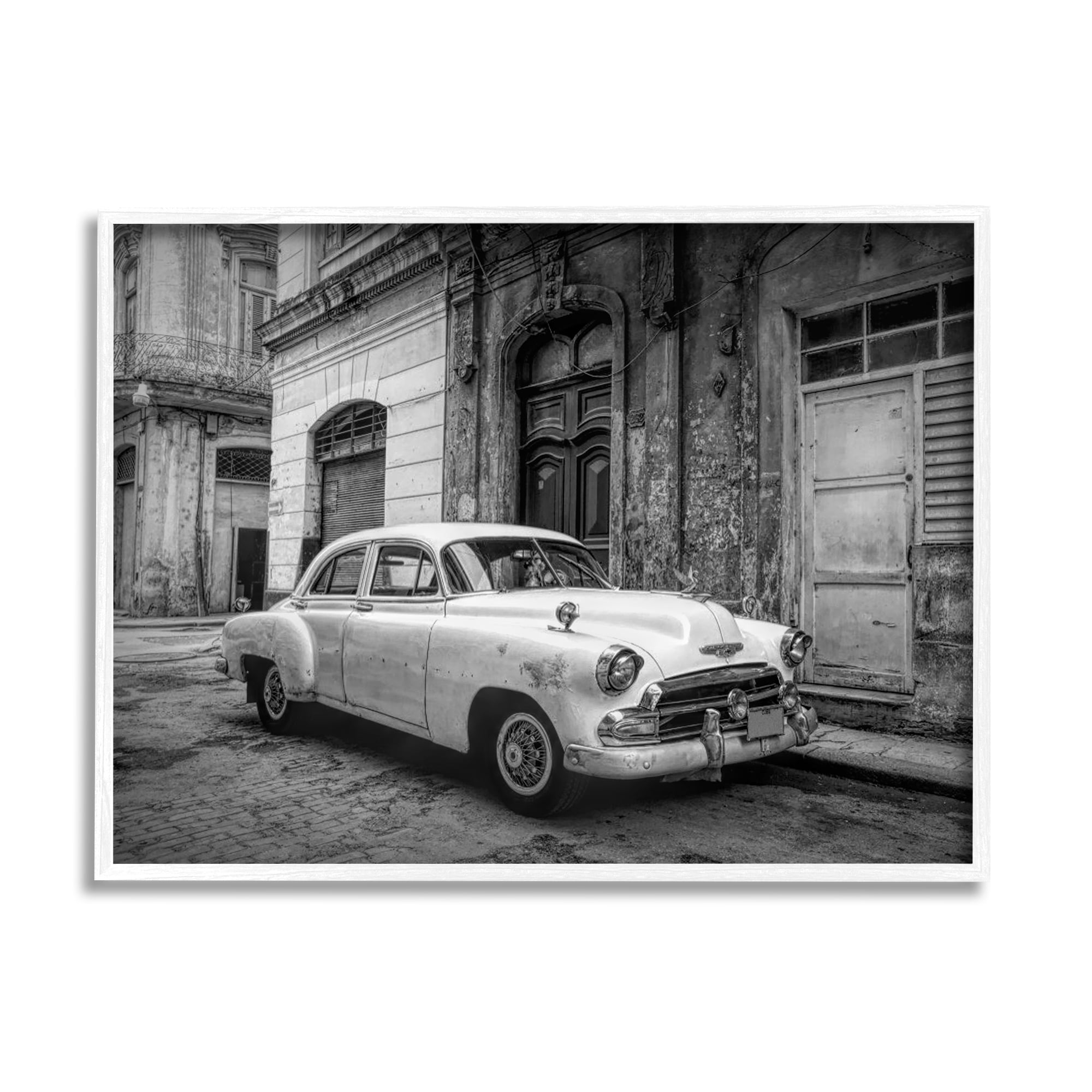 Stupell Industries Antique Car in City Transportation Photography White Framed Art Print Wall Art, 30 x 24
