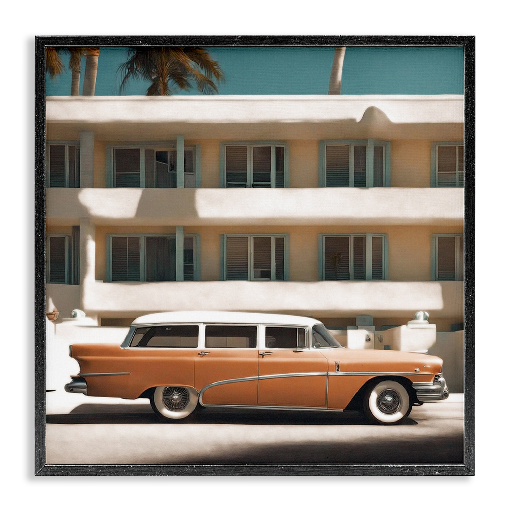 Stupell Industries Antique Car in Miami Transportation Painting Black Framed Art Print Wall Art, 12 x 12