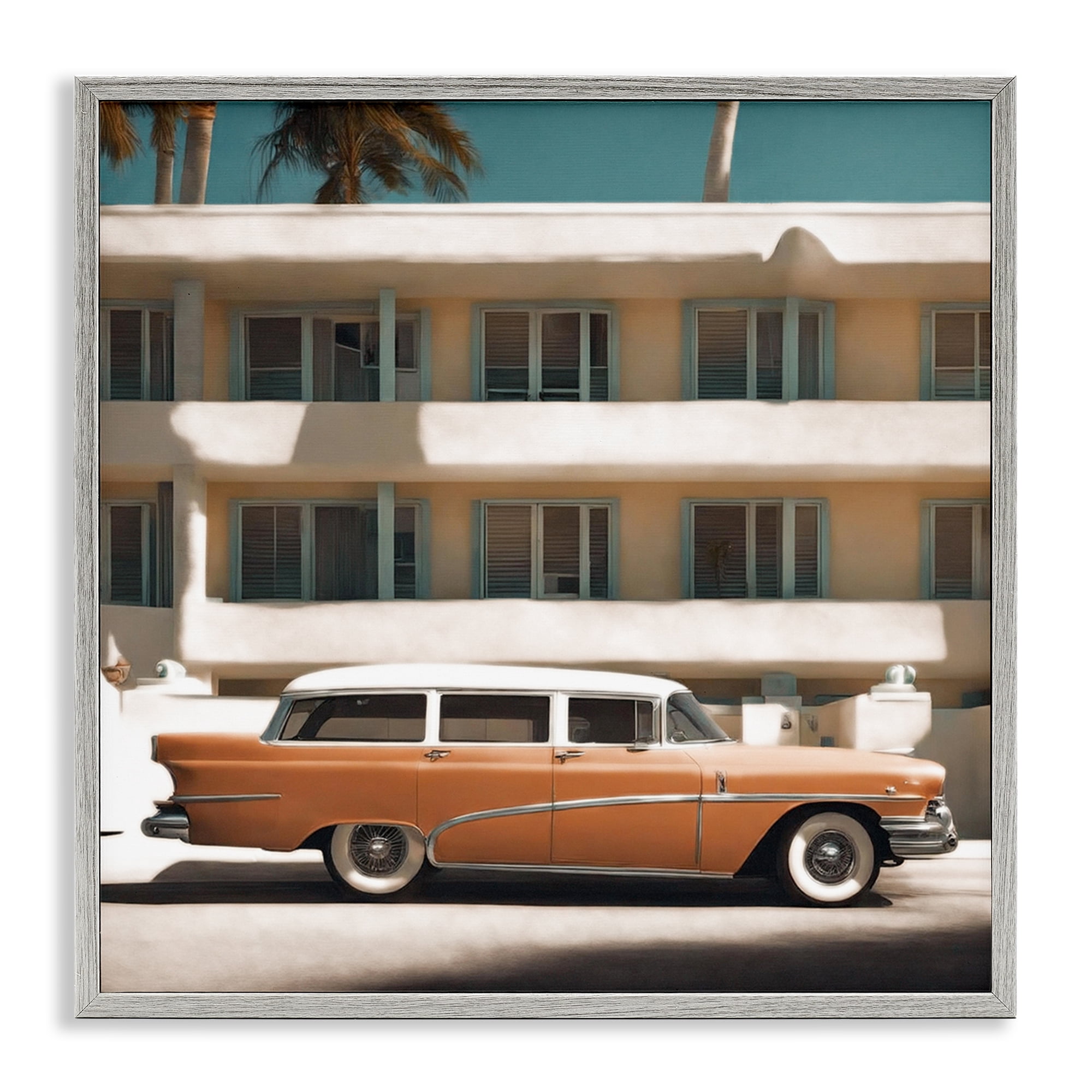 Stupell Industries Antique Car in Miami Transportation Painting Gray Framed Art Print Wall Art, 12 x 12