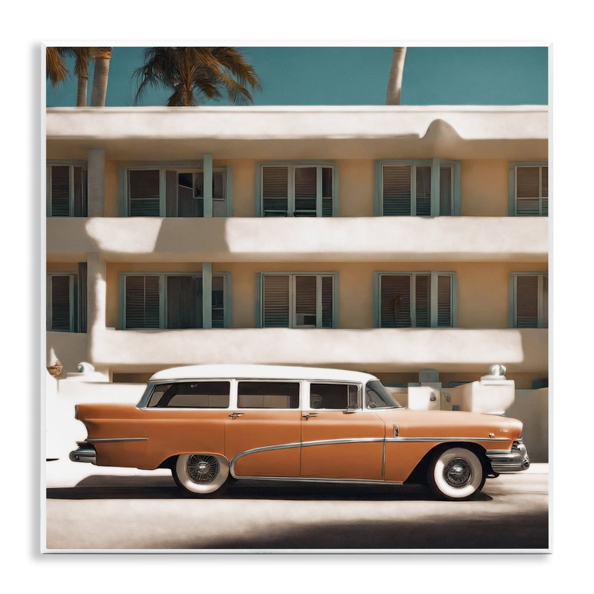 Stupell Industries Antique Car in Miami Transportation Painting Unframed Art Print Wall Art, 12 x 12