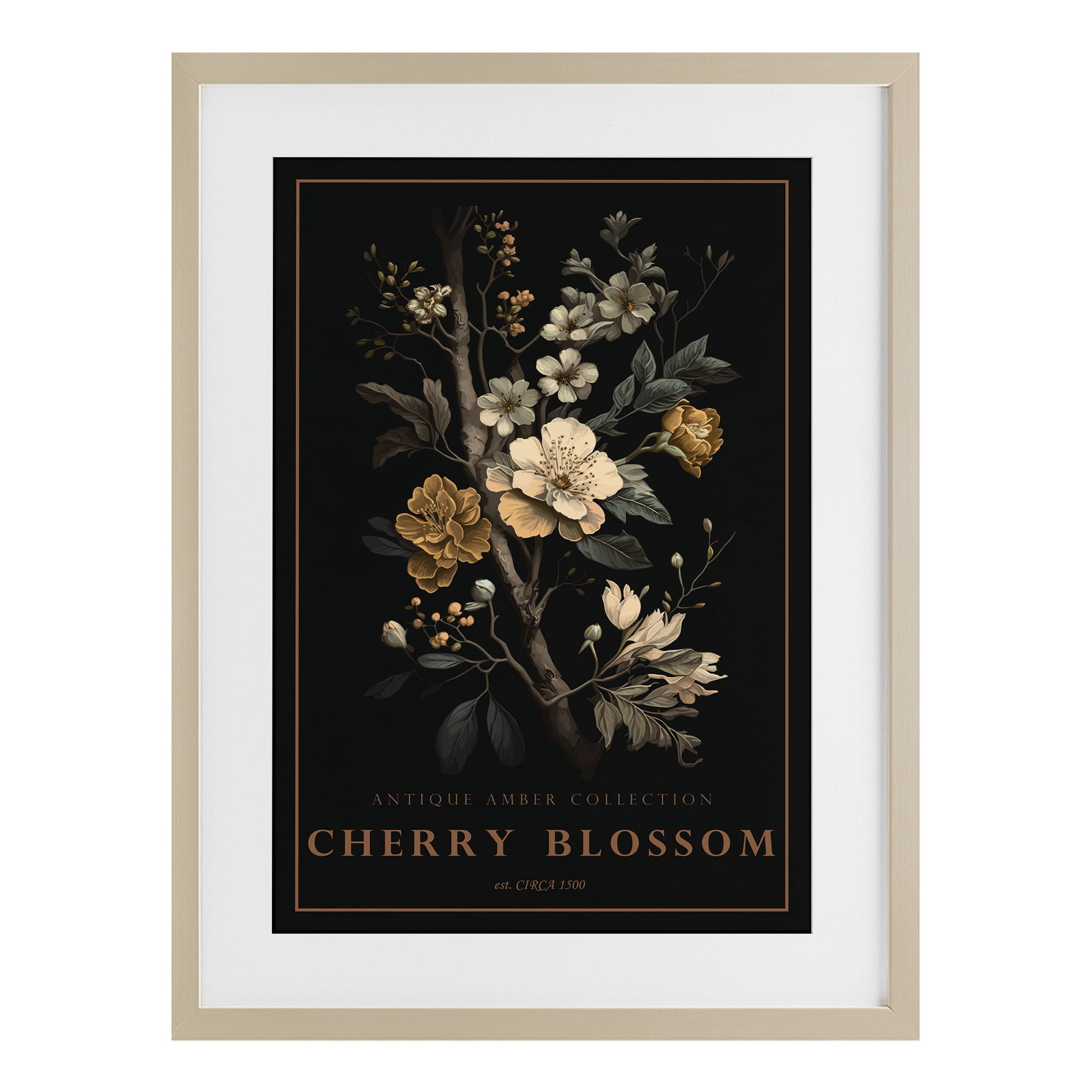 Stupell Industries Antique Cherry Blossom Light Birch Framed Print Under Glass, design by Chris Giampietro