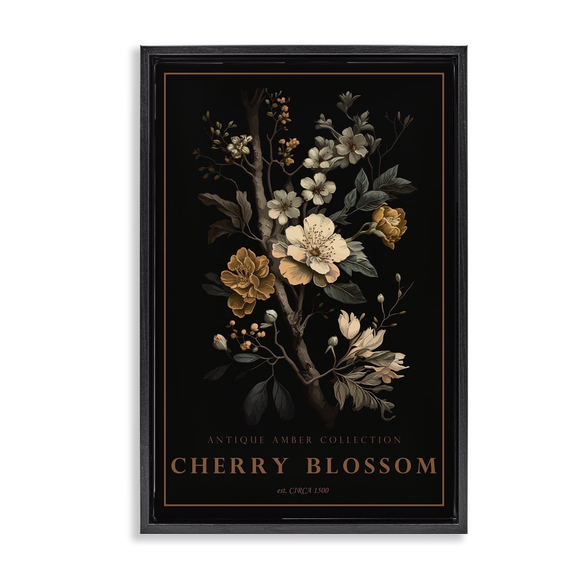 Stupell Industries Antique Cherry Blossom Light Black Framed Floater Canvas Wall Art, design by Chris Giampietro