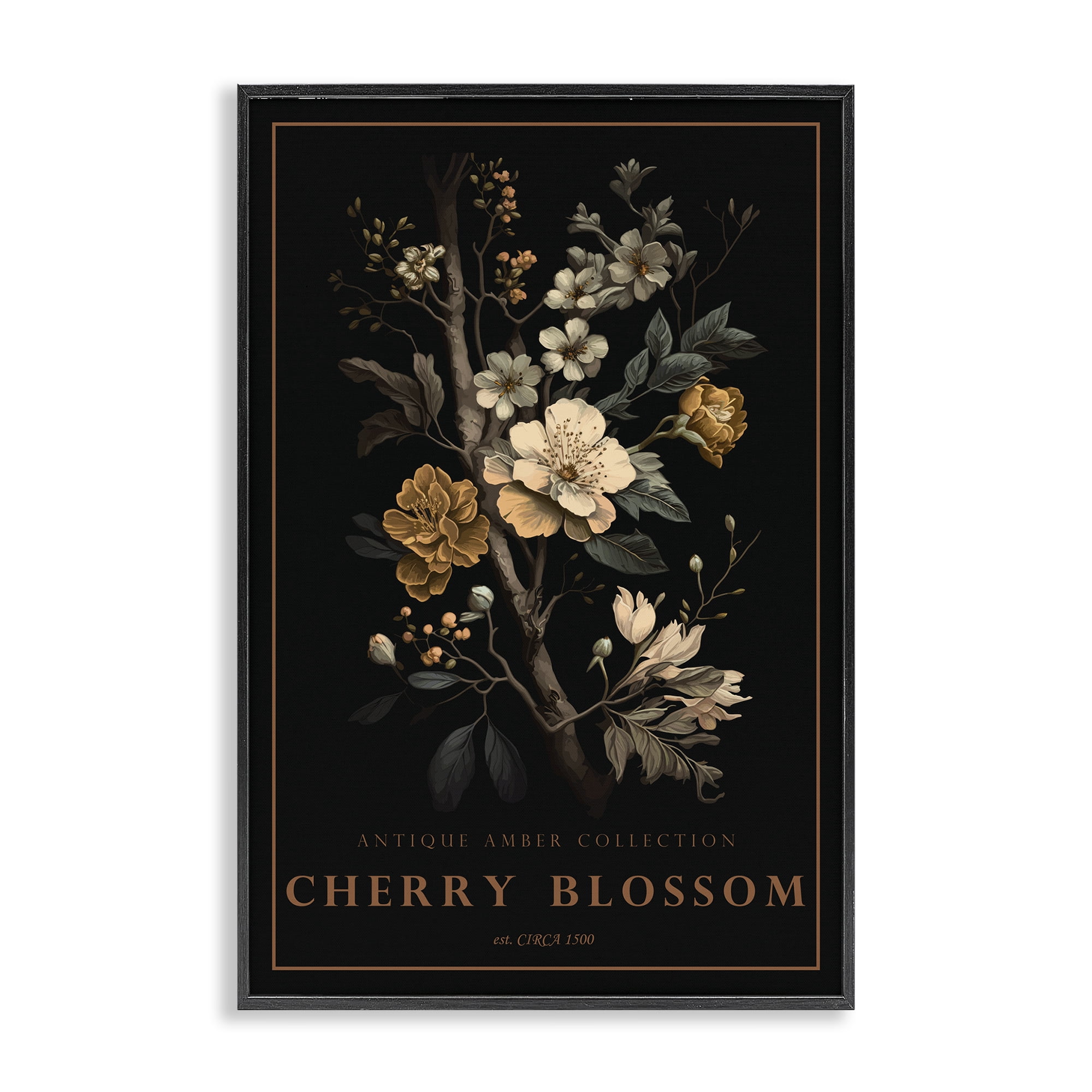 Stupell Industries Antique Cherry Blossom Light Black Framed Giclee Art, design by Chris Giampietro