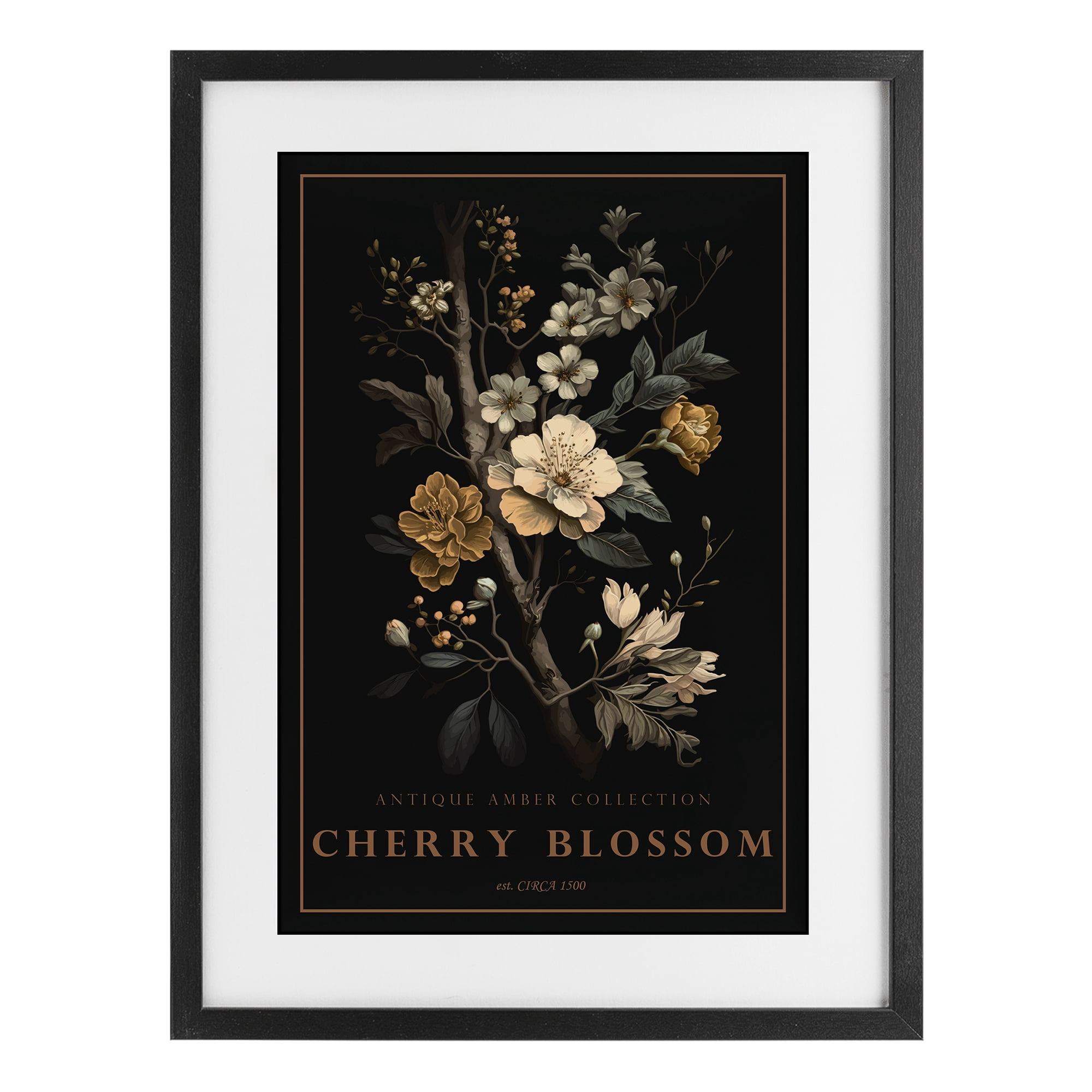 Stupell Industries Antique Cherry Blossom Light Black Framed Print Under Glass, design by Chris Giampietro