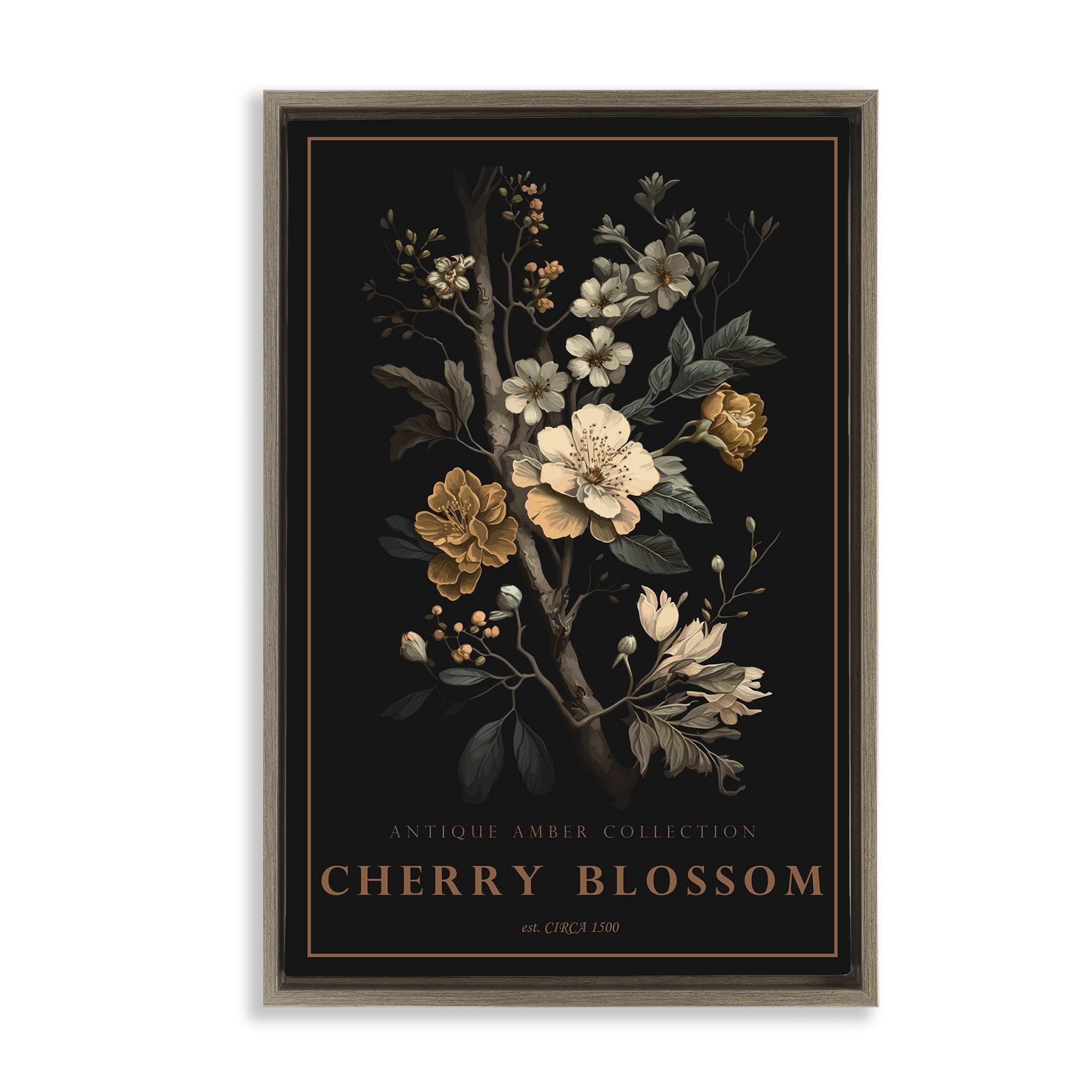 Stupell Industries Antique Cherry Blossom Light Brown Framed Floater Canvas Wall Art, design by Chris Giampietro