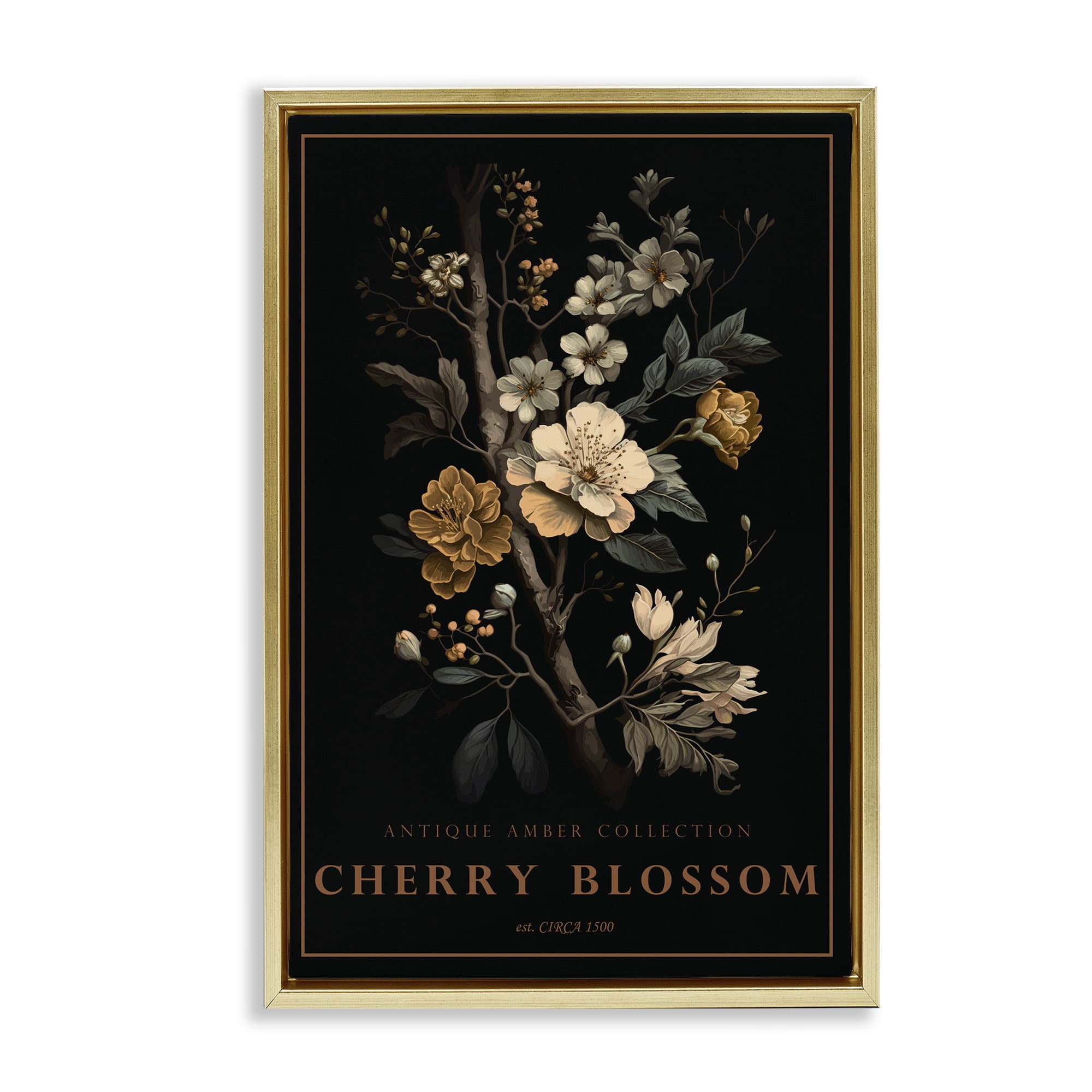 Stupell Industries Antique Cherry Blossom Light Gold Framed Floater Canvas Wall Art, design by Chris Giampietro