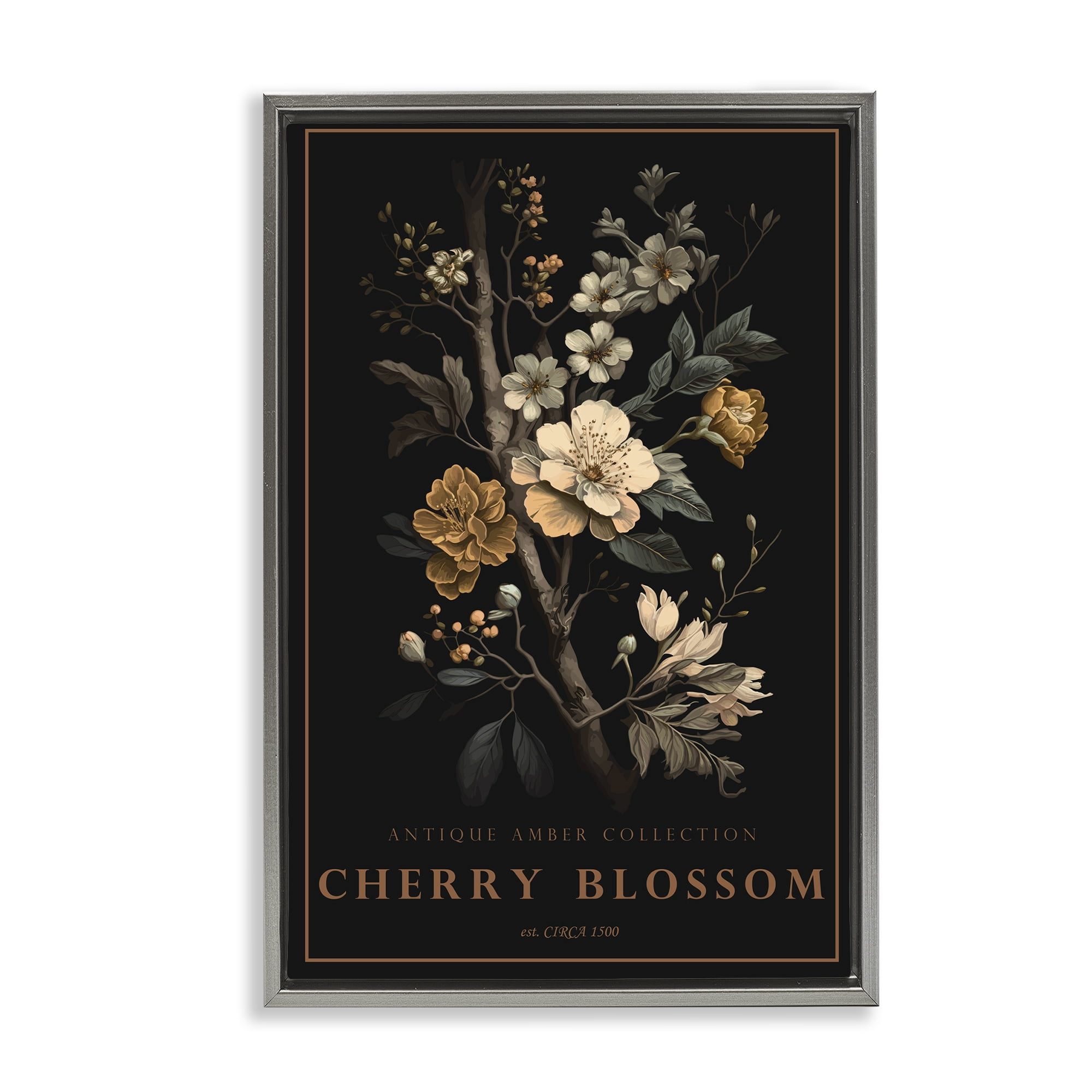 Stupell Industries Antique Cherry Blossom Light Gray Framed Floater Canvas Wall Art, design by Chris Giampietro