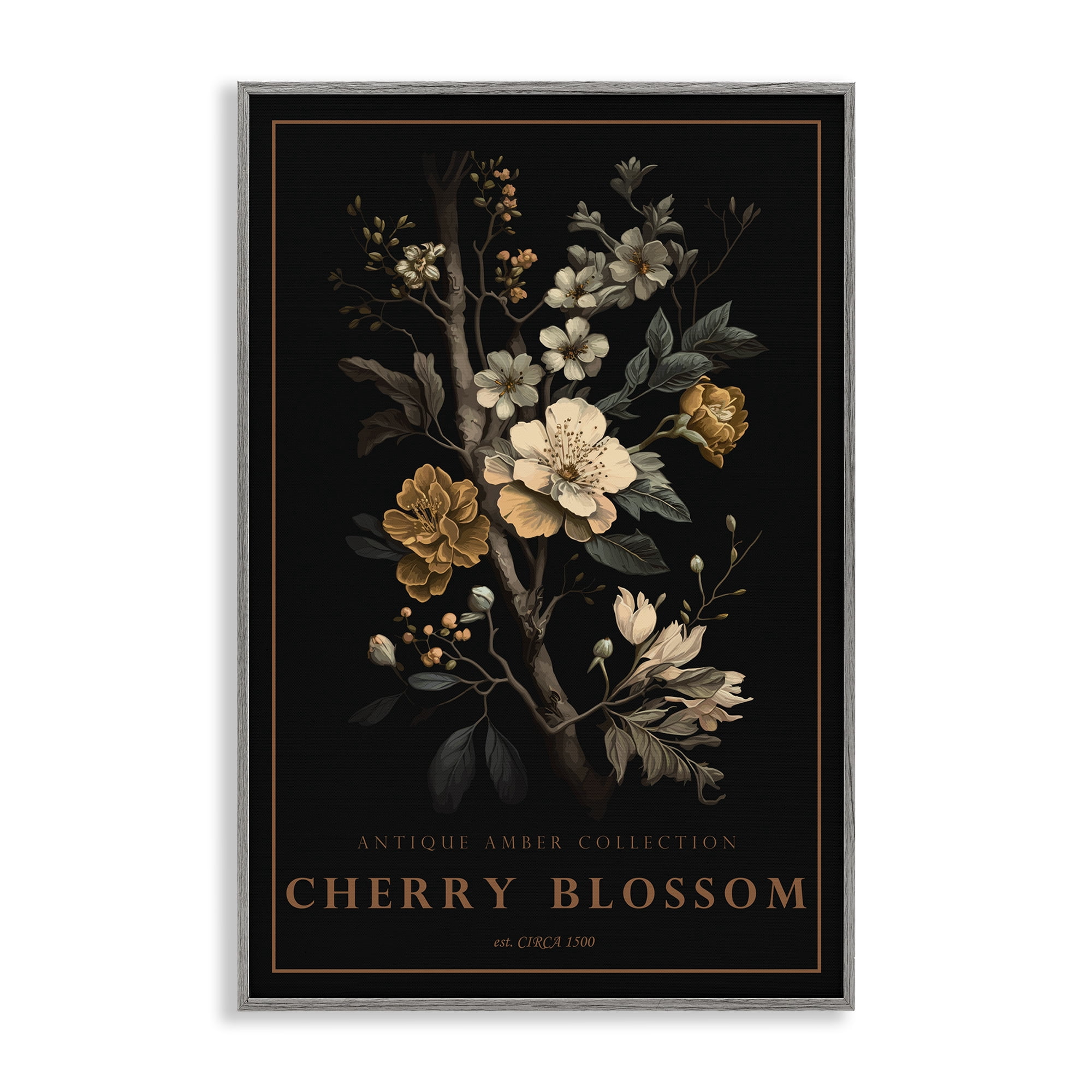 Stupell Industries Antique Cherry Blossom Light Gray Framed Giclee Art, design by Chris Giampietro