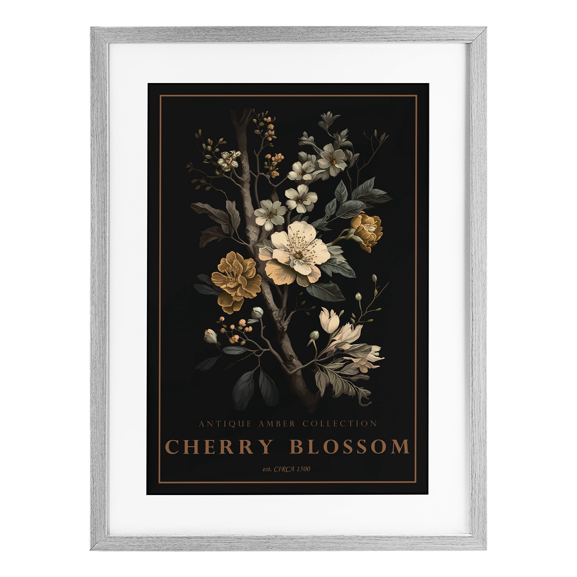 Stupell Industries Antique Cherry Blossom Light Gray Framed Print Under Glass, design by Chris Giampietro