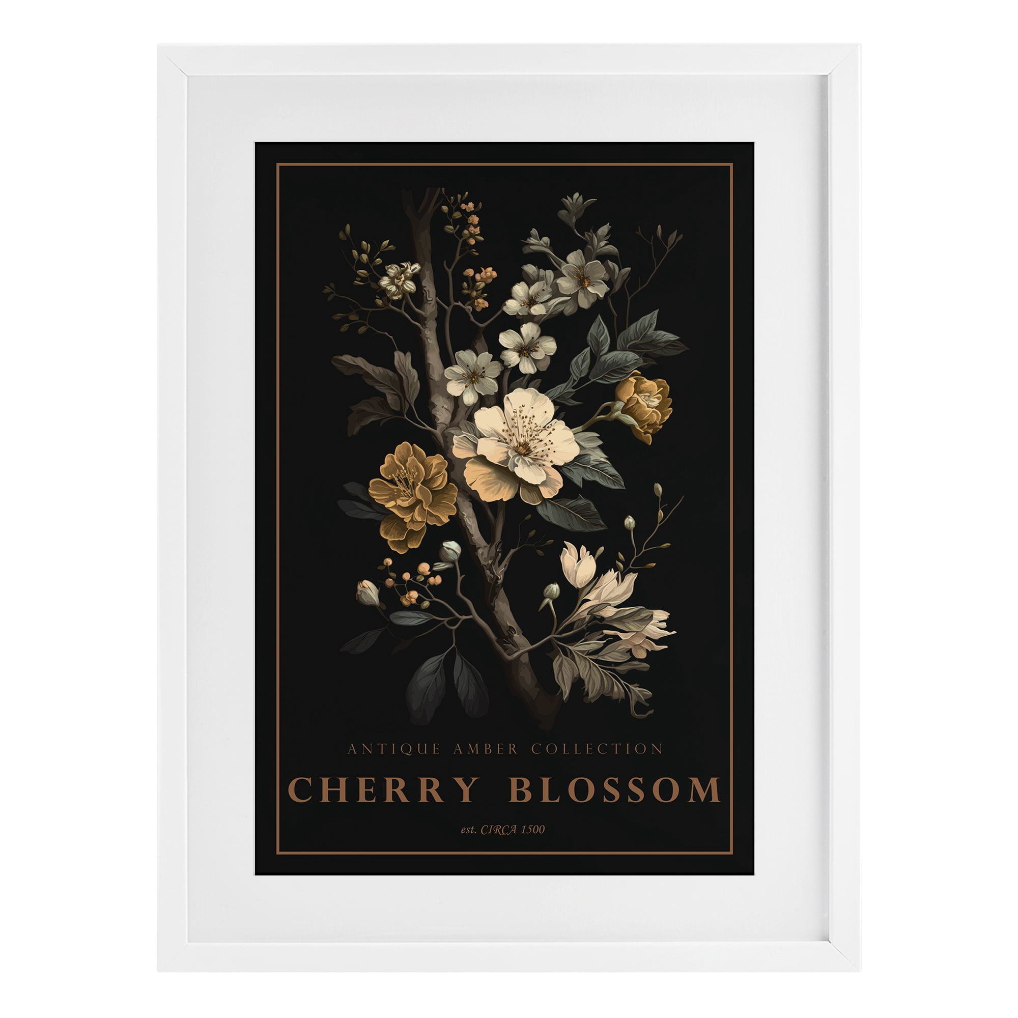 Stupell Industries Antique Cherry Blossom Light White Framed Print Under Glass, design by Chris Giampietro