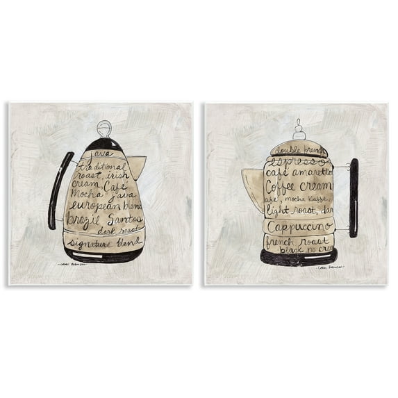 Stupell Industries Antique Coffee & Espresso Phrases Food & Beverage Painting Unframed Art Print Wall Art, 12 x 12, Set of 2