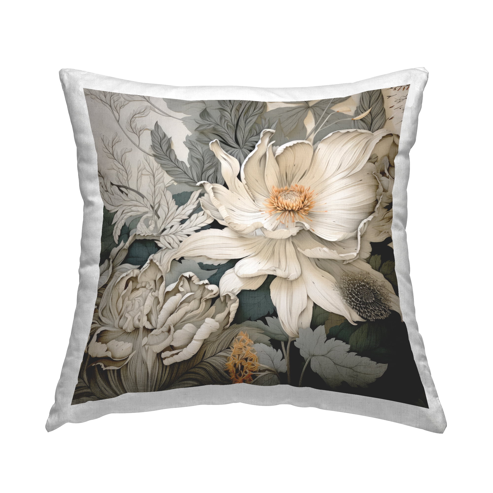 Stupell Industries Antique Curling Flower Petals Decorative Printed Throw Pillow, 18 x 18