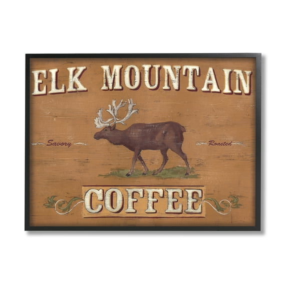 Stupell Industries Antique Elk Mountain Coffee Kitchen Sign Rustic Animal, 16 x 20, Design by June Erica Vess