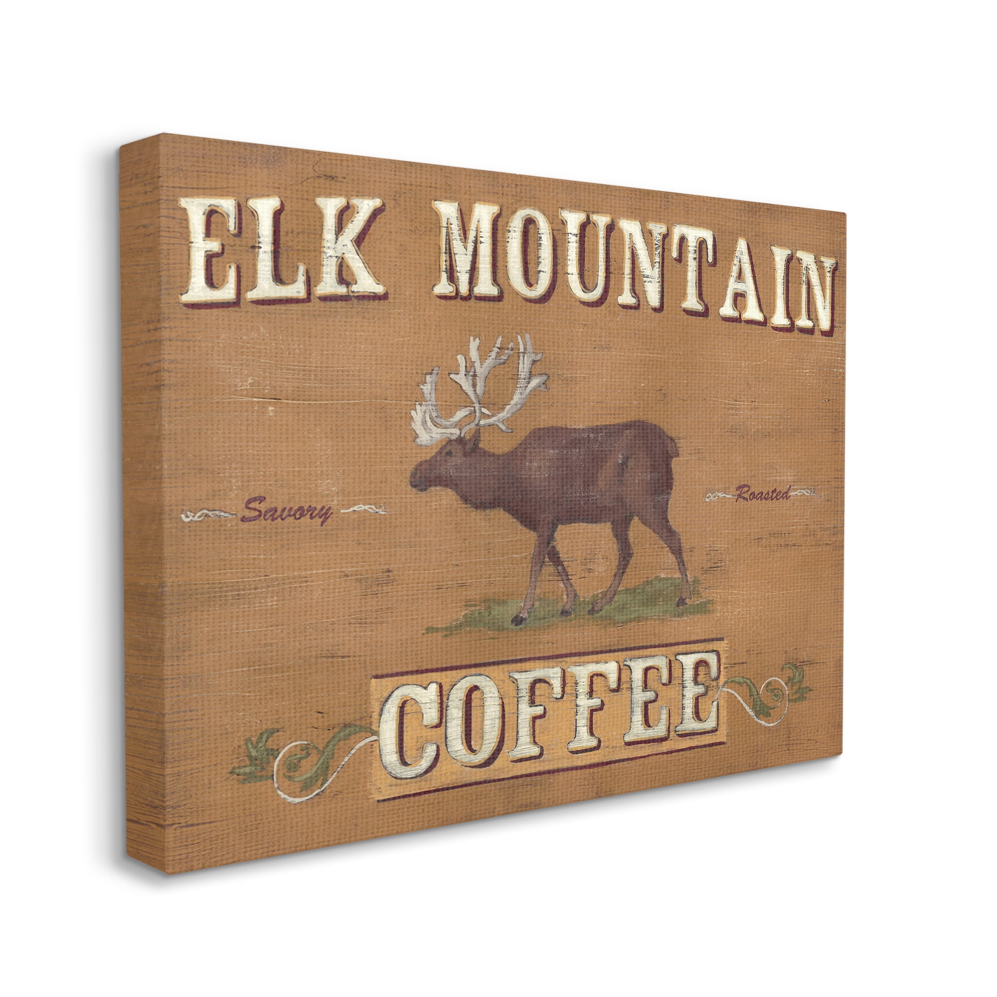 Stupell Industries Antique Elk Mountain Coffee Kitchen Sign Rustic Animal Food & Beverage Painting Gallery Wrapped Canvas Print Wall Art, 24 x 30