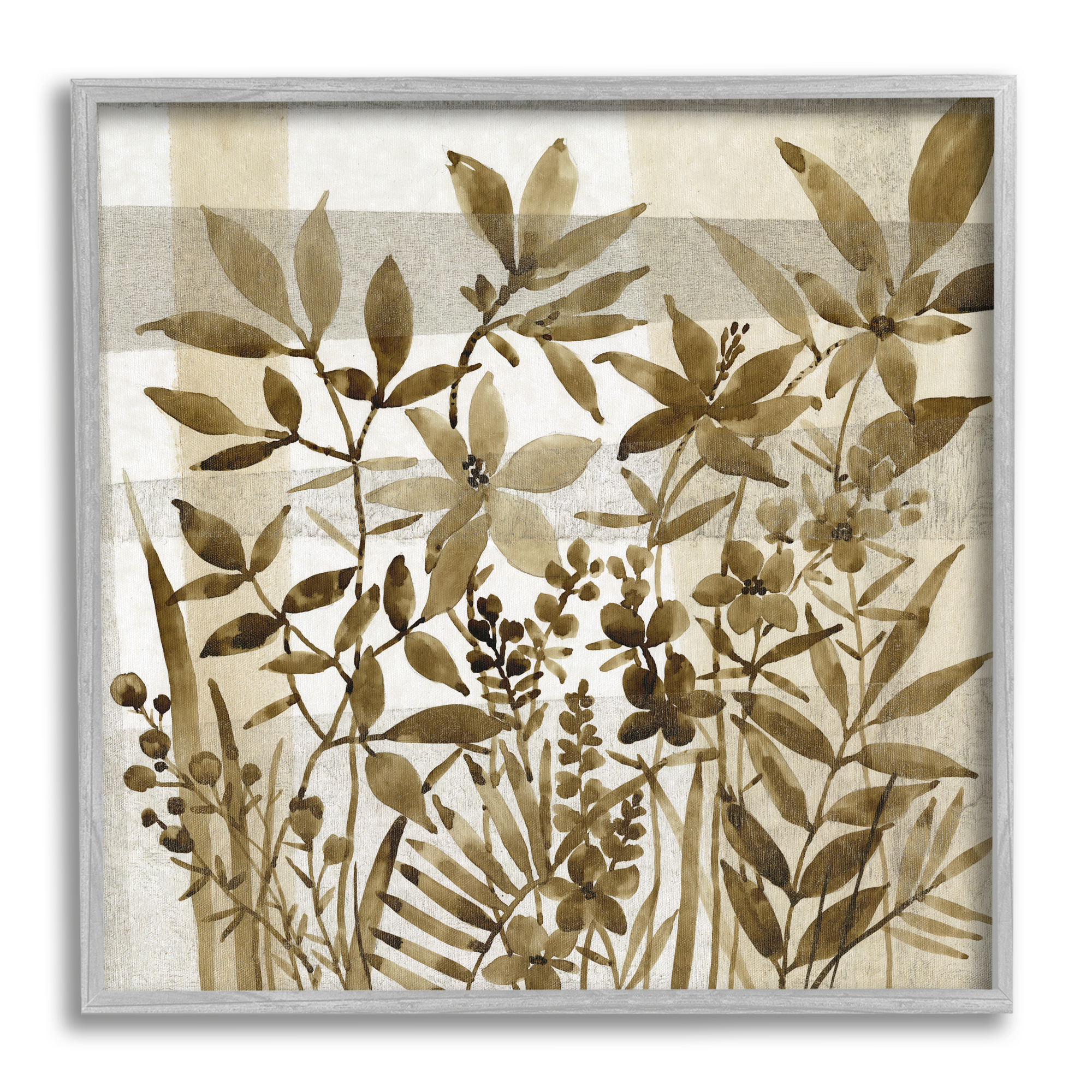 Stupell Industries Antique Field of Wildflowers Brown Tan Abstraction Botanical & Floral Painting Gray Framed Art Print Wall Art, 24 x 24