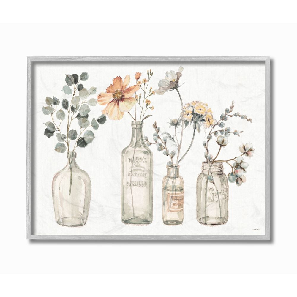 Gray Framed Floral Bouquet Giclee Canvas Wall Art